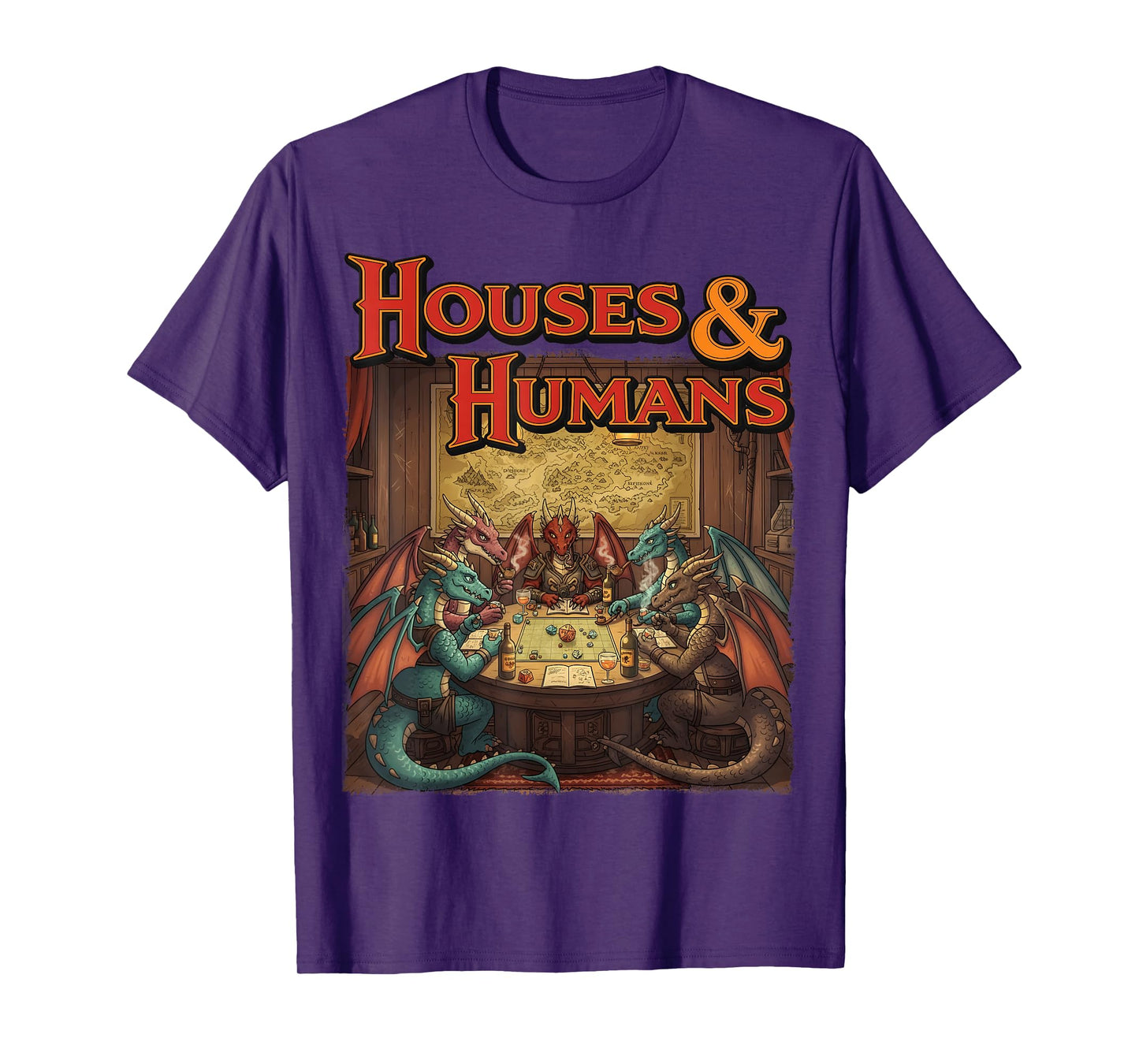 Gaming Houses Humans Funny Rpg Parody Gamer Men Boys Kids T-Shirt