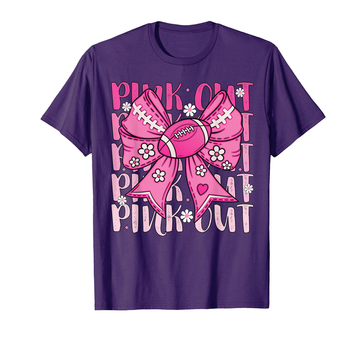 Pink Out Breast Cancer Football Coquette Bow Mom Girls Women T-Shirt