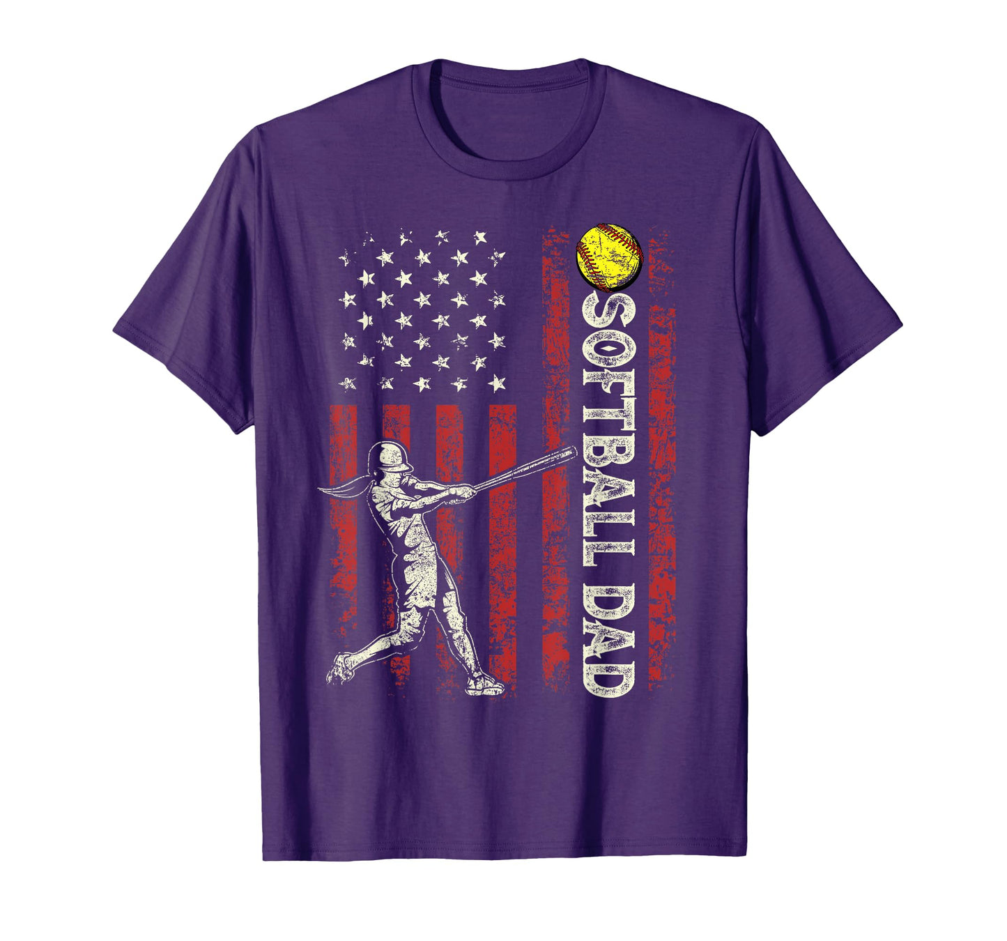 Softball Dad US Flag Gifts For Dad Men Patriotic Fathers Day T-Shirt