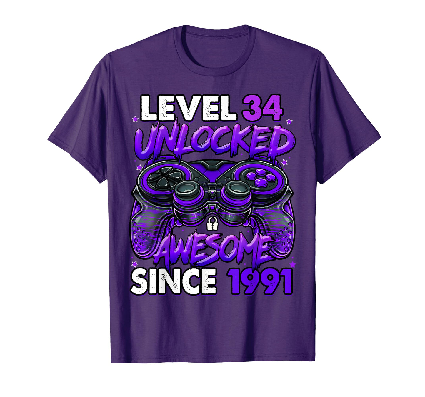 Level 34 Unlocked Awesome Since 1991 34th Birthday Gaming T-Shirt