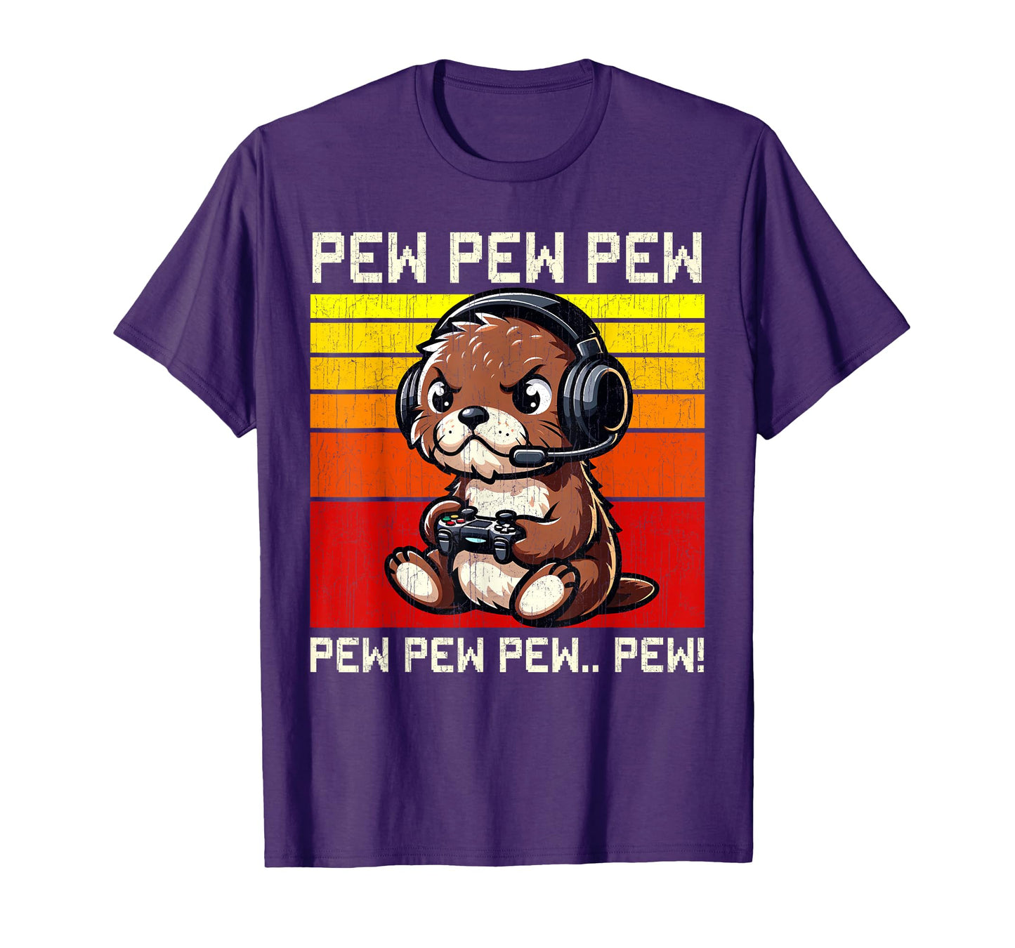 Otter Gamer Pew Funny Video Games Vintage Boys Men Girls T-Shirt
