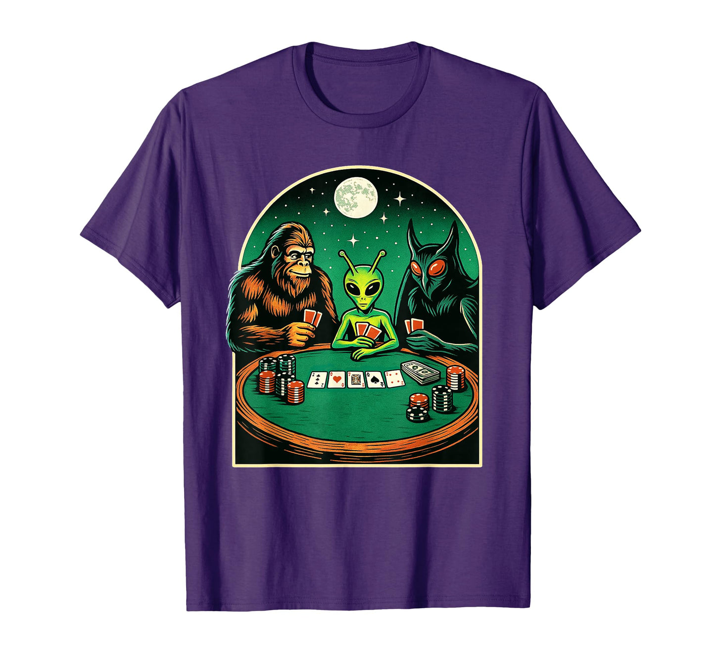 Poker Shirt Men Women Bigfoot Alien Mothman Playing Poker T-Shirt