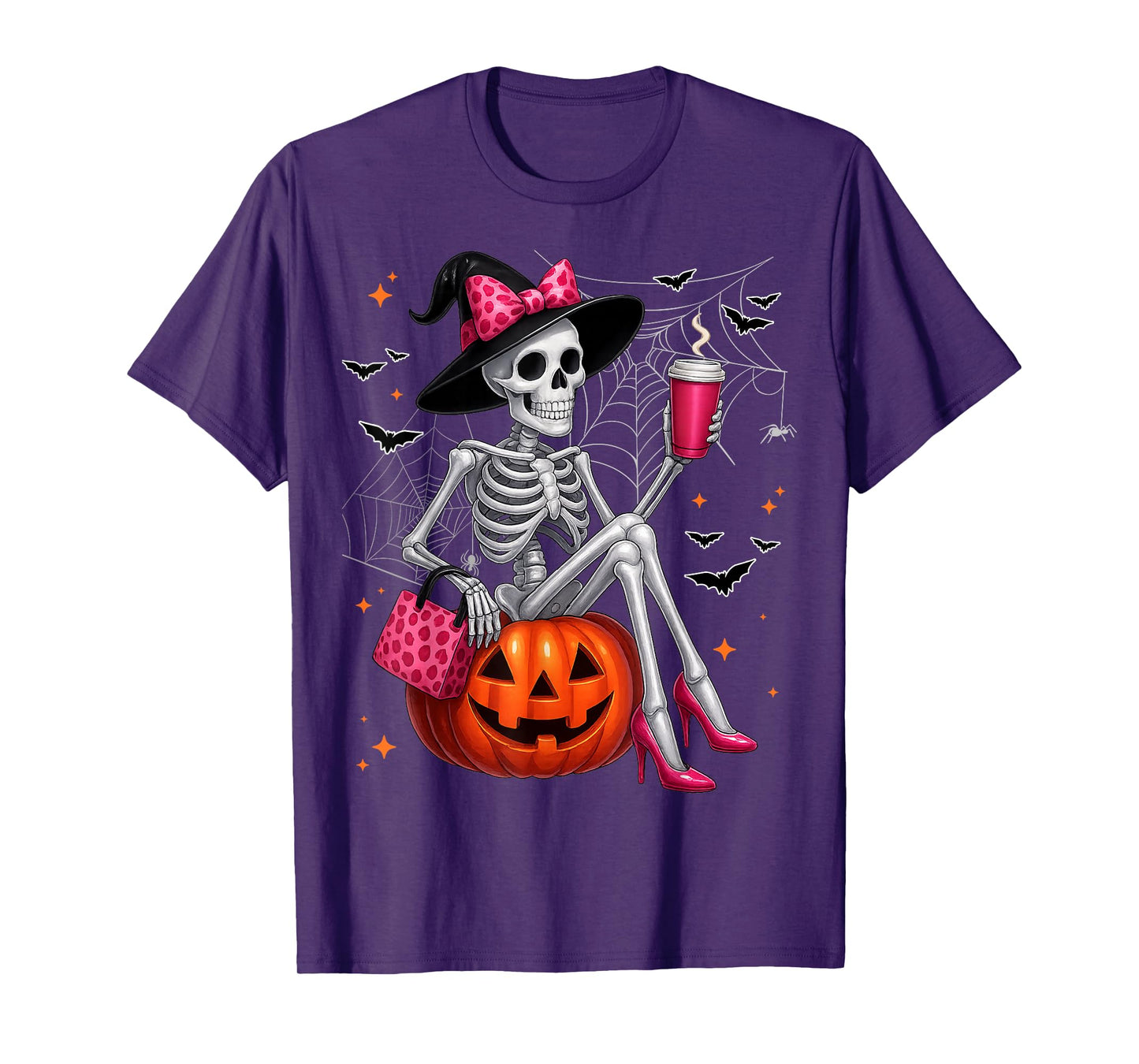 Cute Skeleton Drinking Coffee Lover Halloween Costumes Women T-Shirt