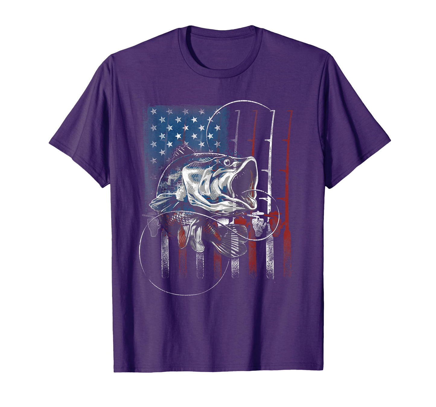 Fishing American Flag Vintage USA Bass Fisherman Gift T-Shirt