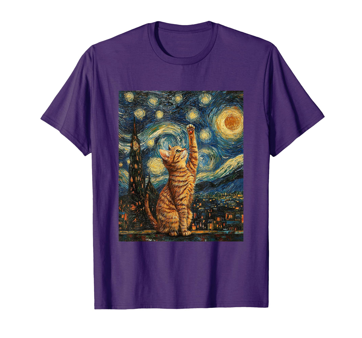 Cat Van Gogh Style Starry Night Art Funny Graphic T-Shirt