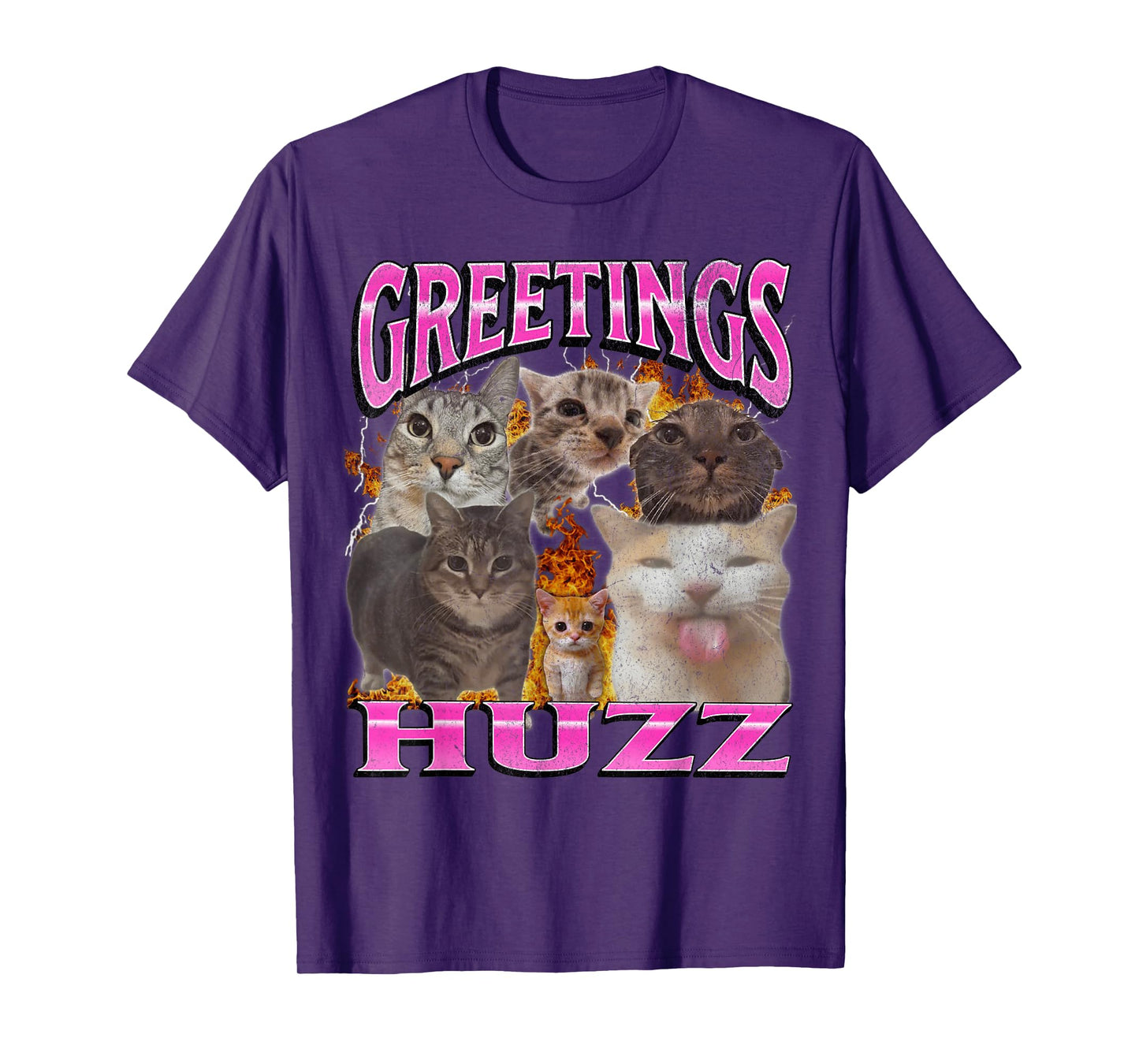 Greetings Huzz Funny Cat Meme Bootleg Graphic Men Women T-Shirt