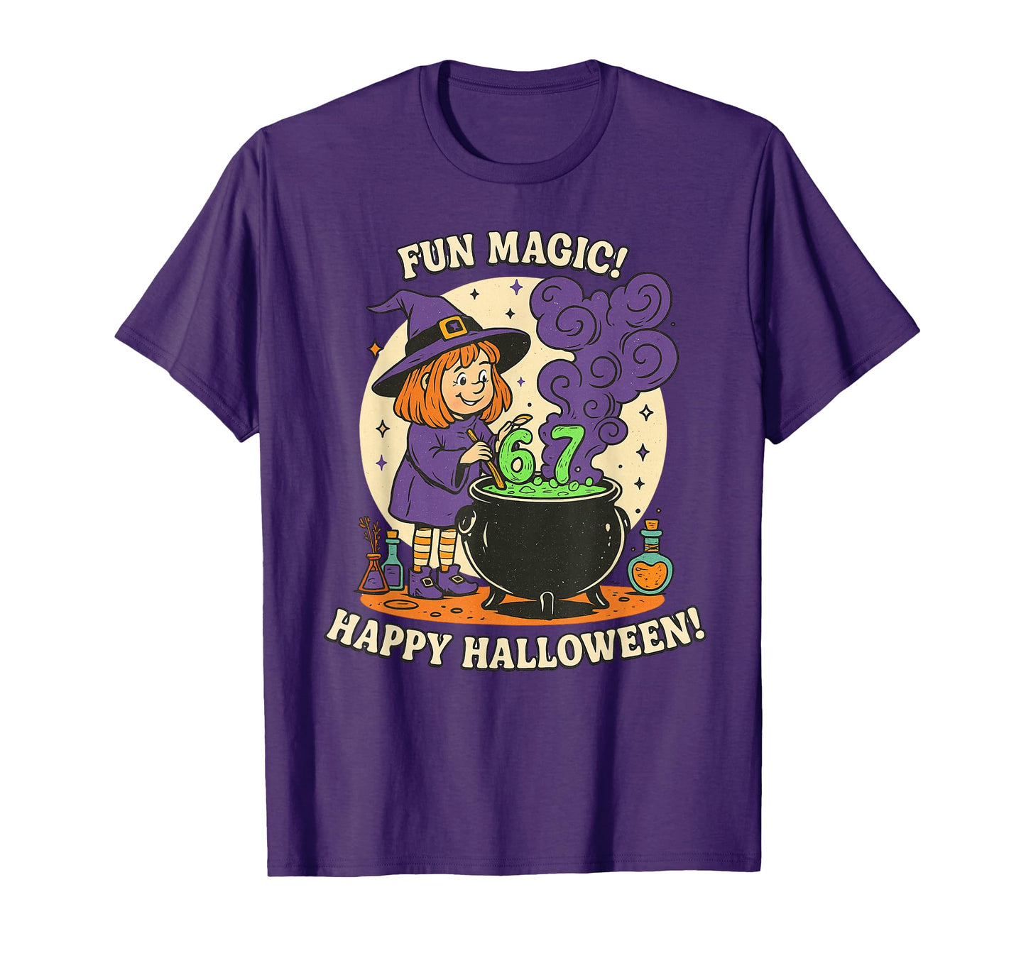 Funny 6 7 Halloween Costume Witch Cute Retro Fun Magic Meme T-Shirt