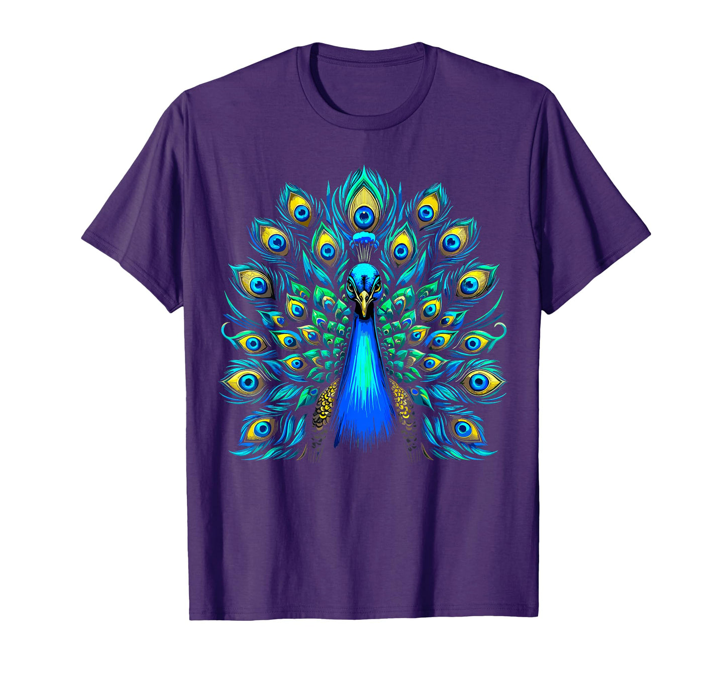 Blue Peacock Colorful Teal Feathers Bird T-Shirt
