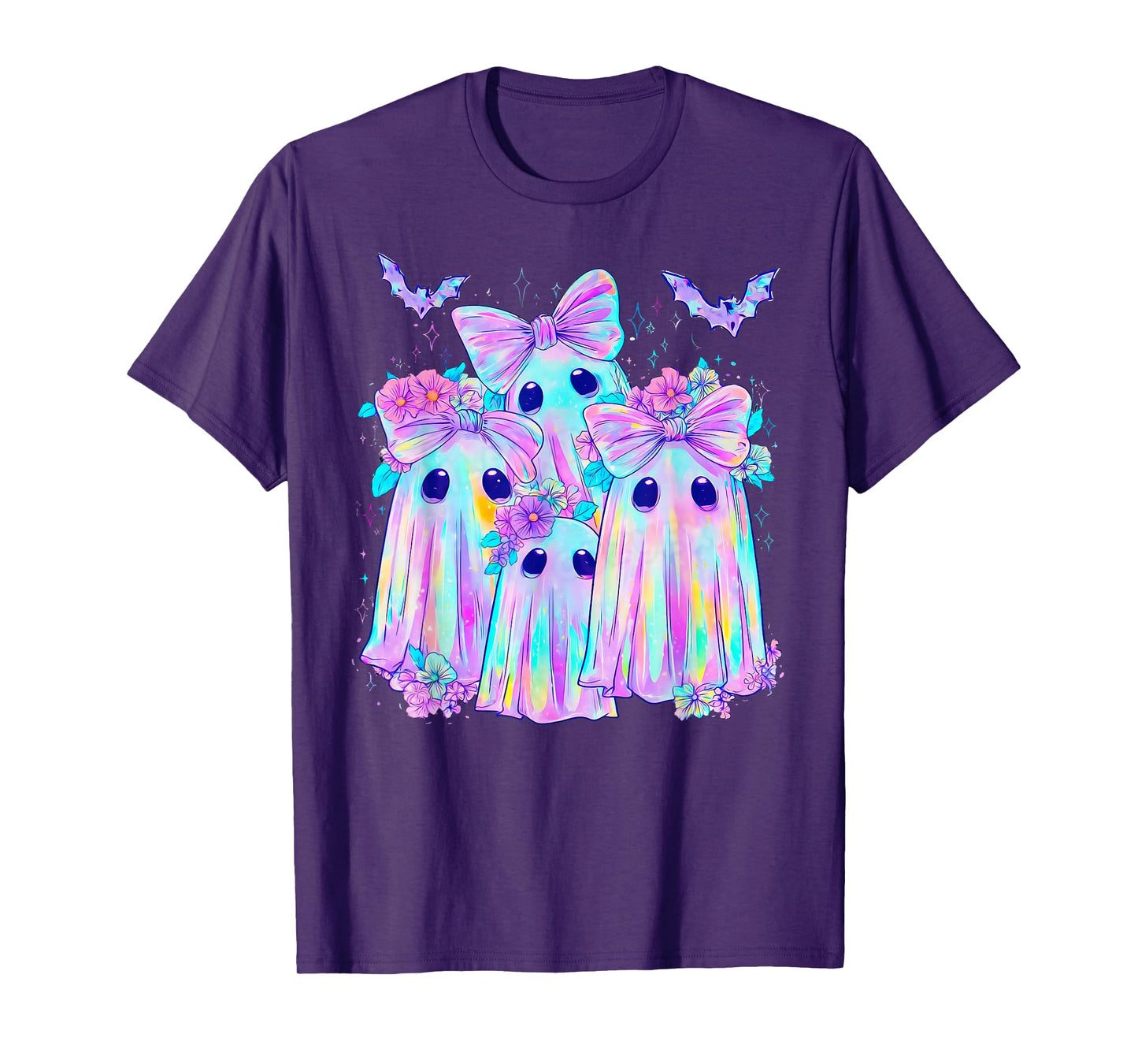 Pastel Galaxy Ghost Halloween Girl Kids Ghost Coquette Bow T-Shirt