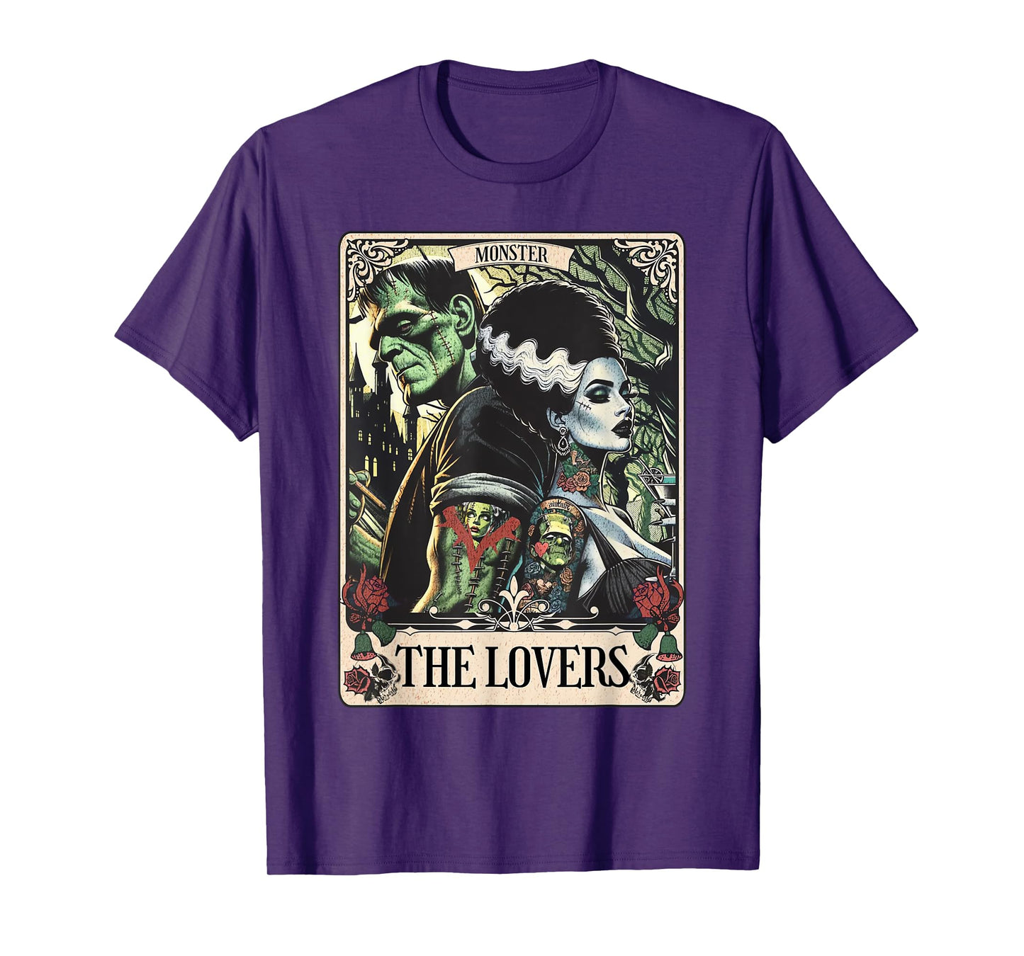 The Monster Frankenstein And Bride The Lovers Tarot Card T-Shirt