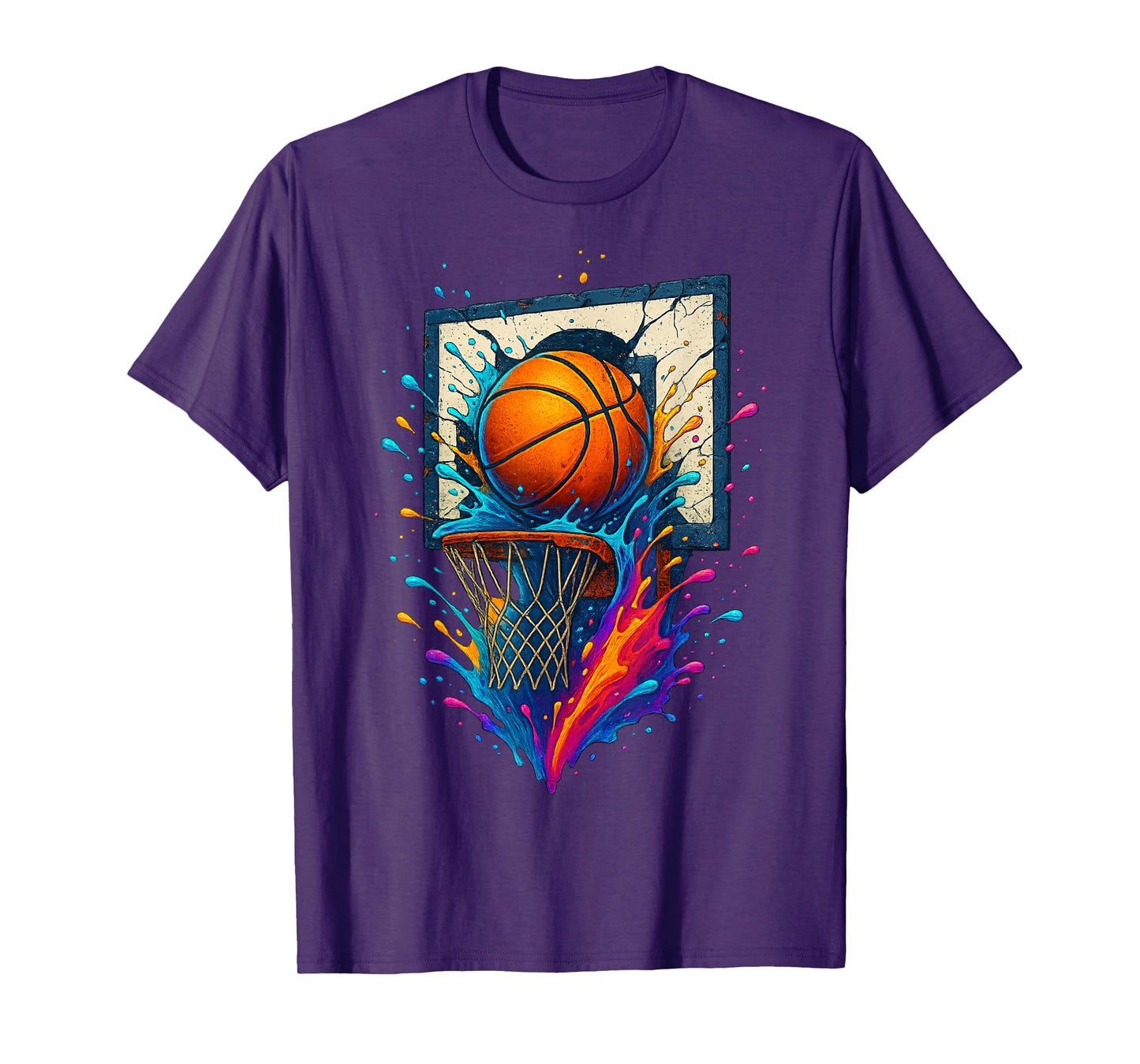 Colorful Basketball Slam Dunk Splash Hoop Backboard T-Shirt