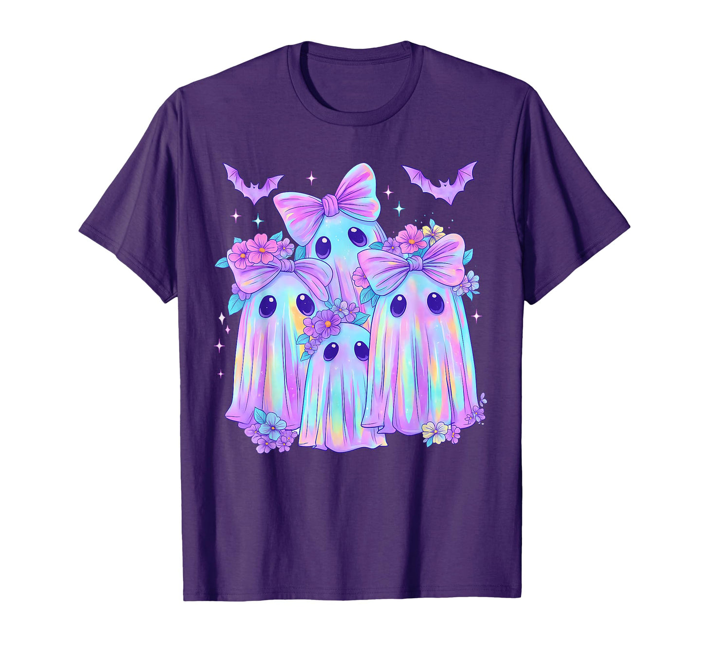 Tie Dye Galaxy Ghost Pumpkin Halloween Neon Ghost Girl Women T-Shirt