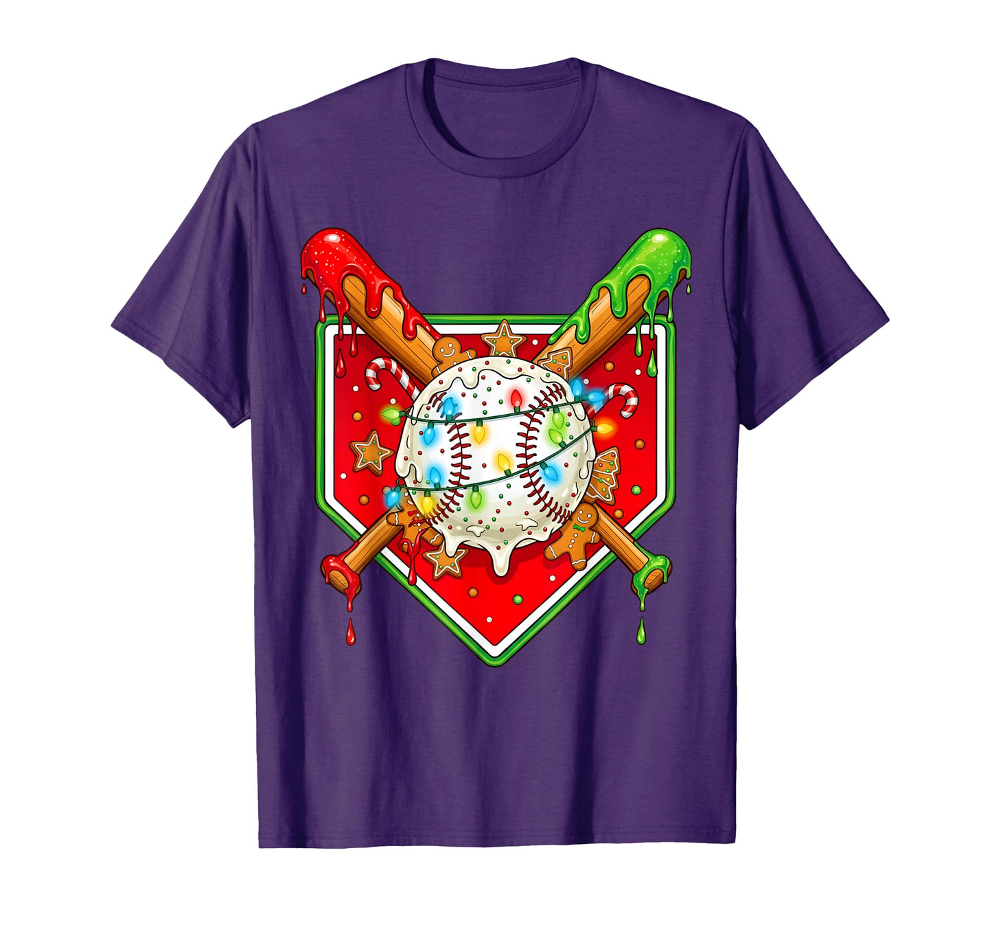 Funny Christmas Baseball Ice Cream Drip Men Women Kids T-Shirt