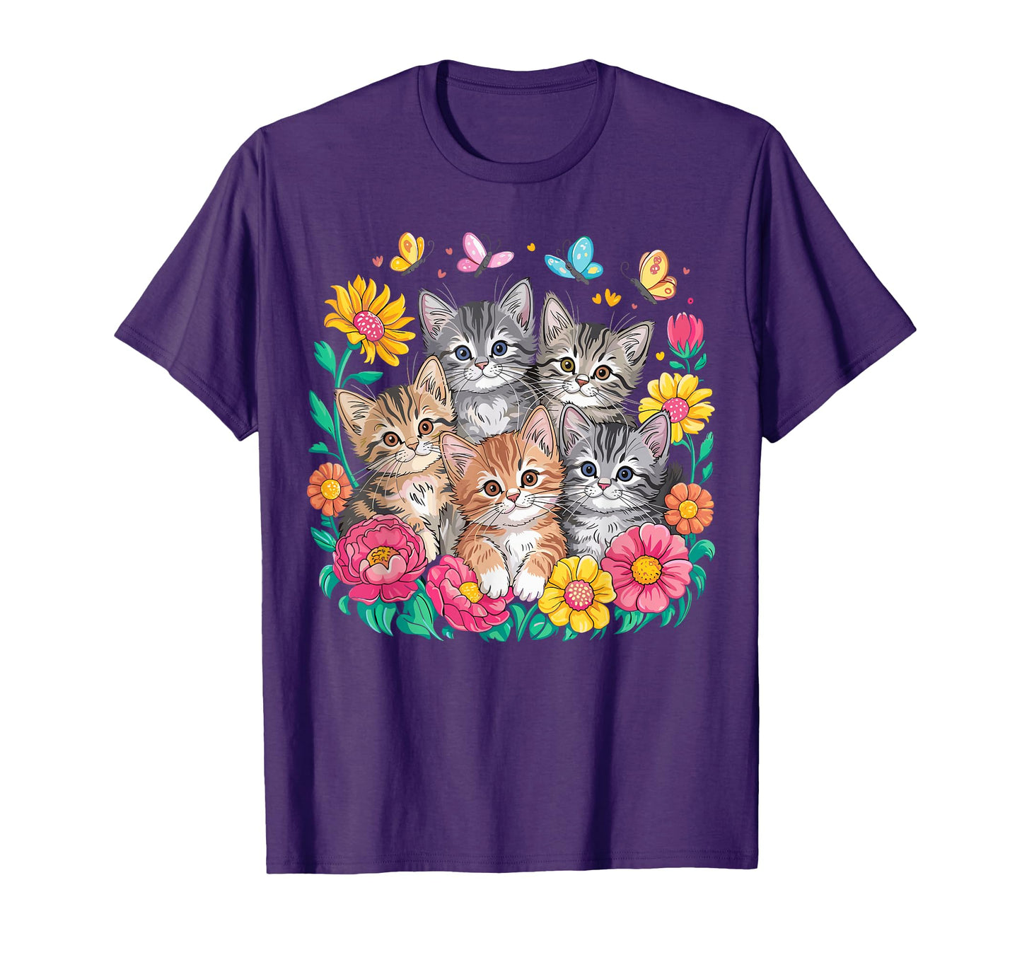 Cat Colorful Kittens Floral Cat T-Shirt