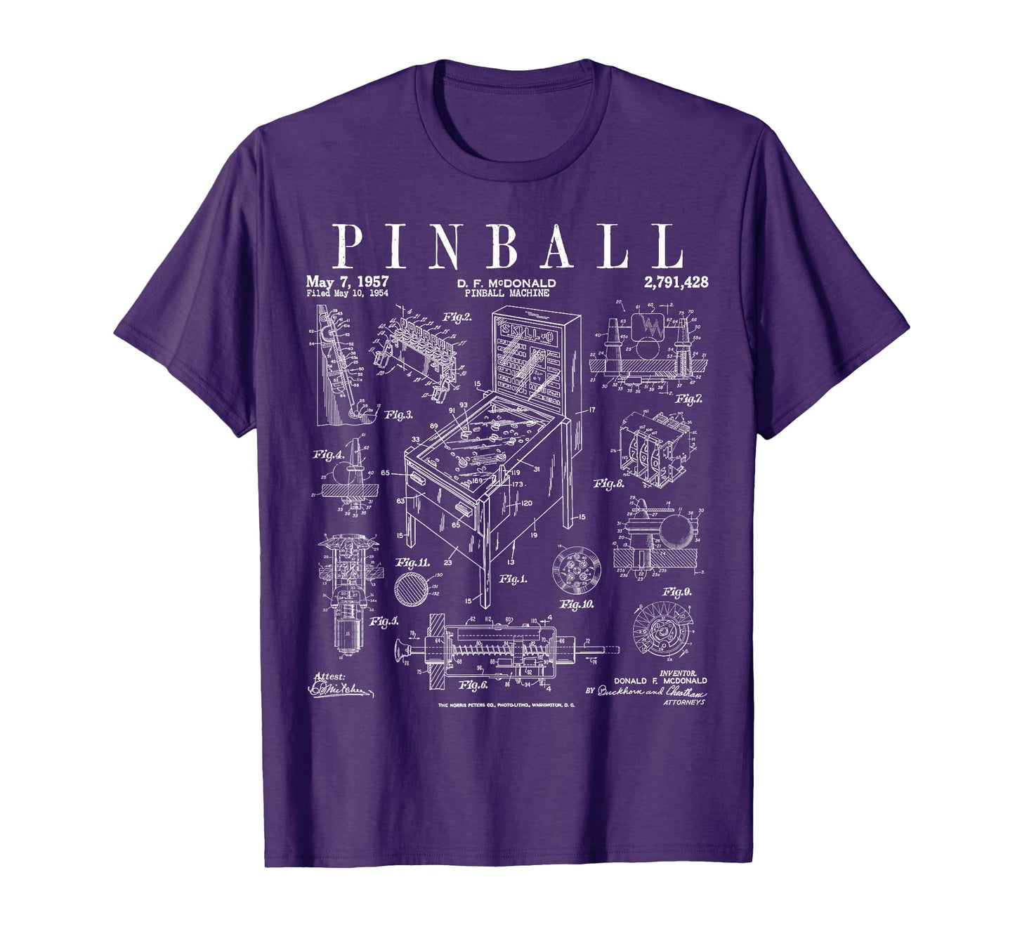 Pinball Arcade Gaming Machine Vintage Gamer Patent Print T-Shirt