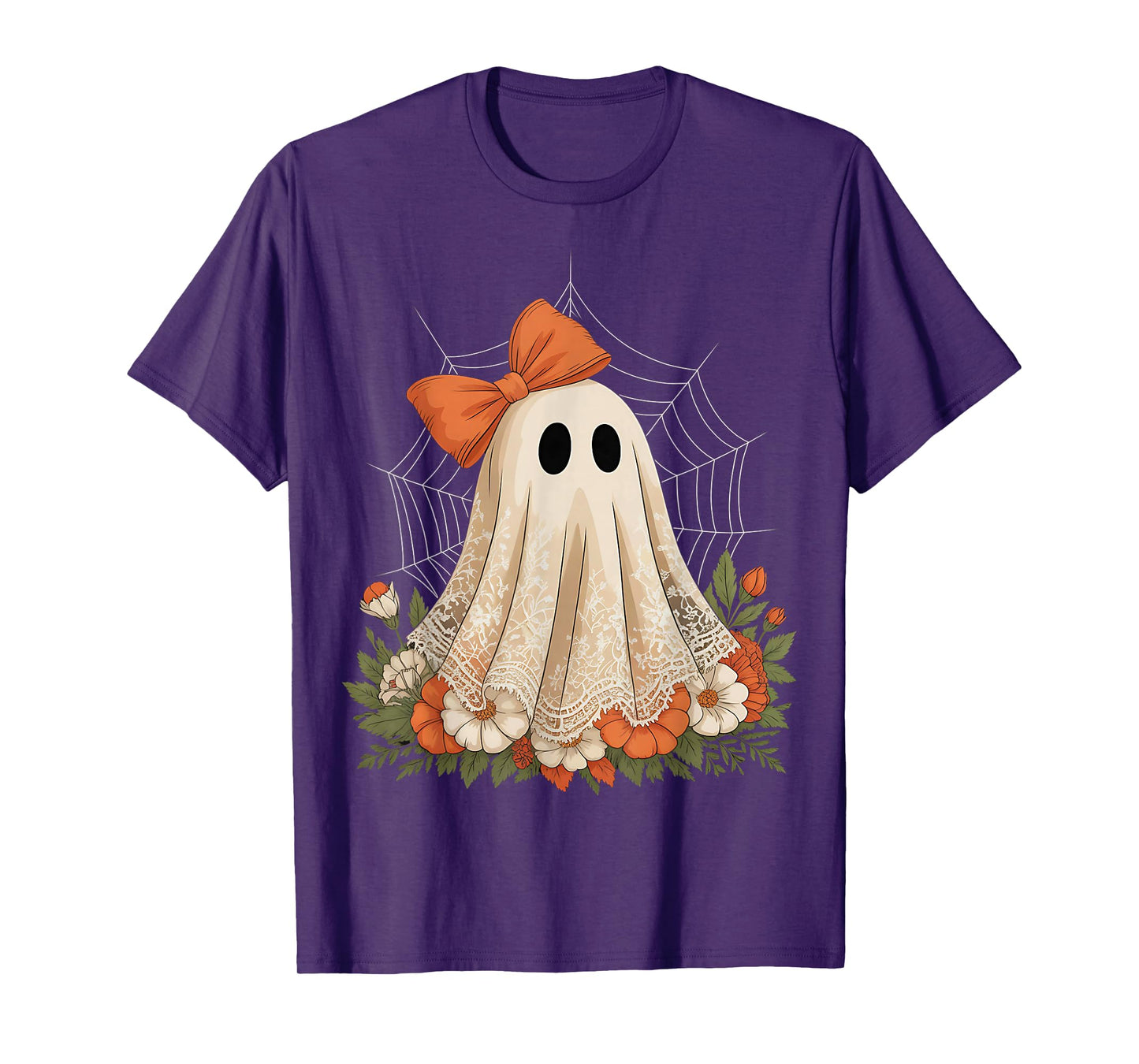 Coquette Ghost Halloween Flower Ghost Spooky Lace Ghost T-Shirt