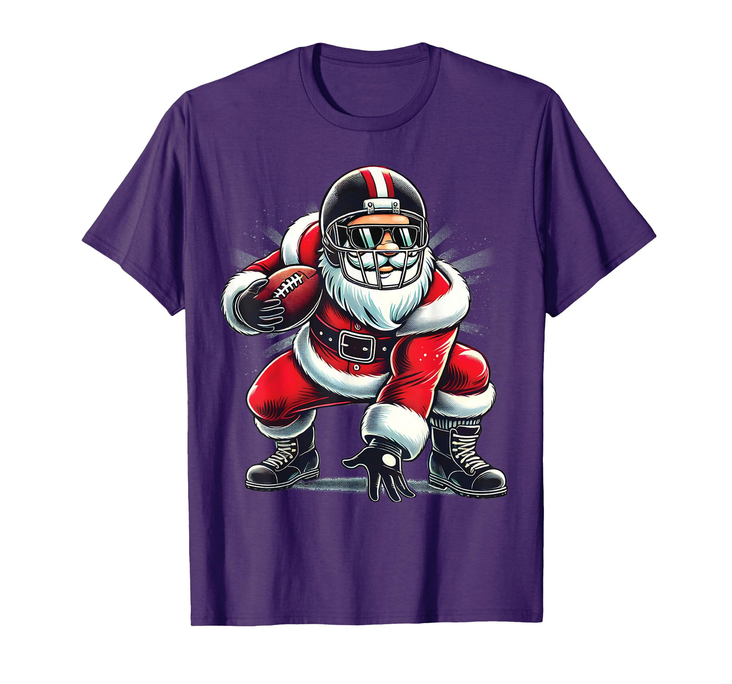 Christmas Santa Claus Football Lineman Quarterback Boys Kids T-Shirt