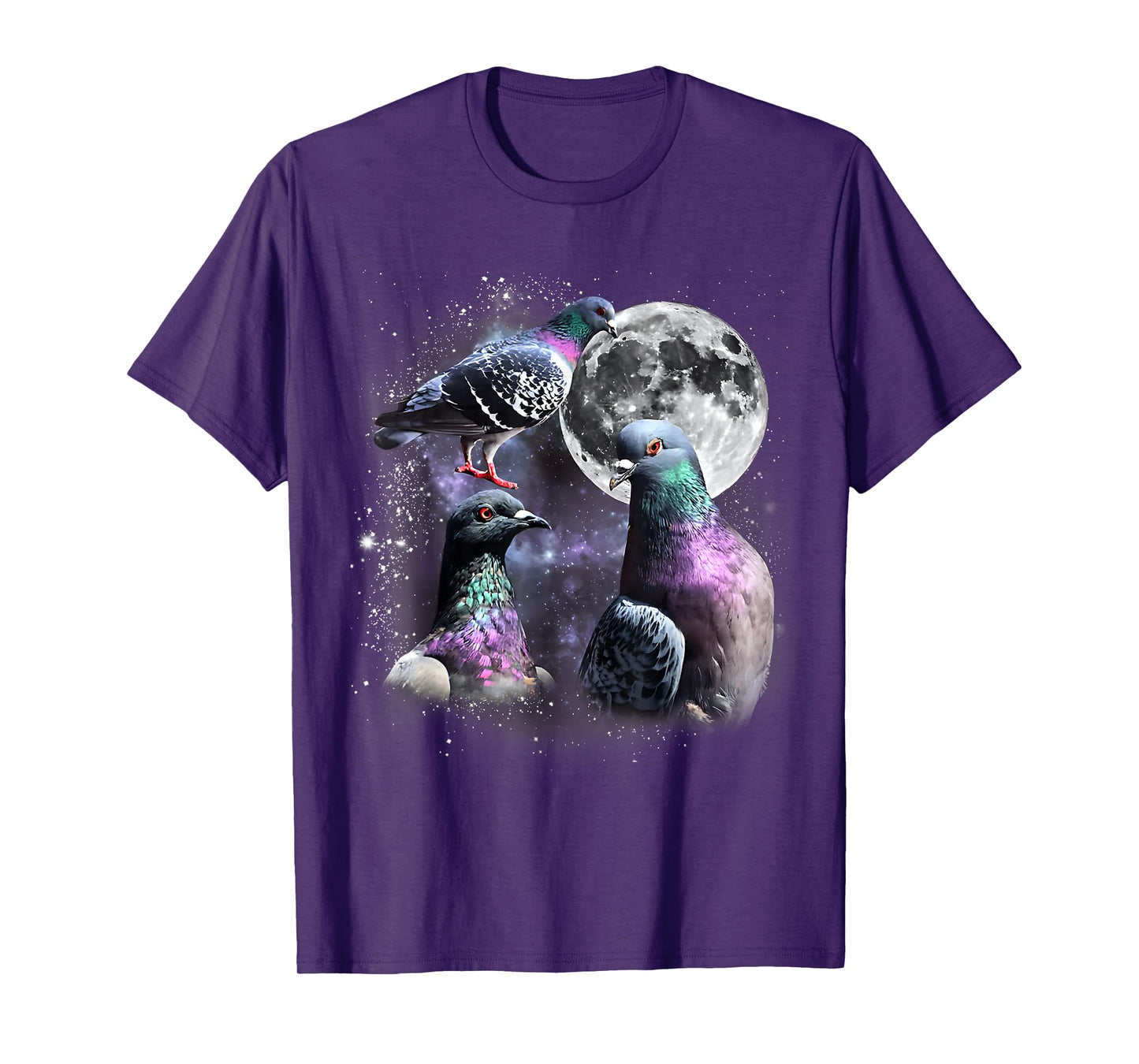 Funny Three Pigeon Moon Weird Cursed Meme 3 Pigeon Silly T-Shirt