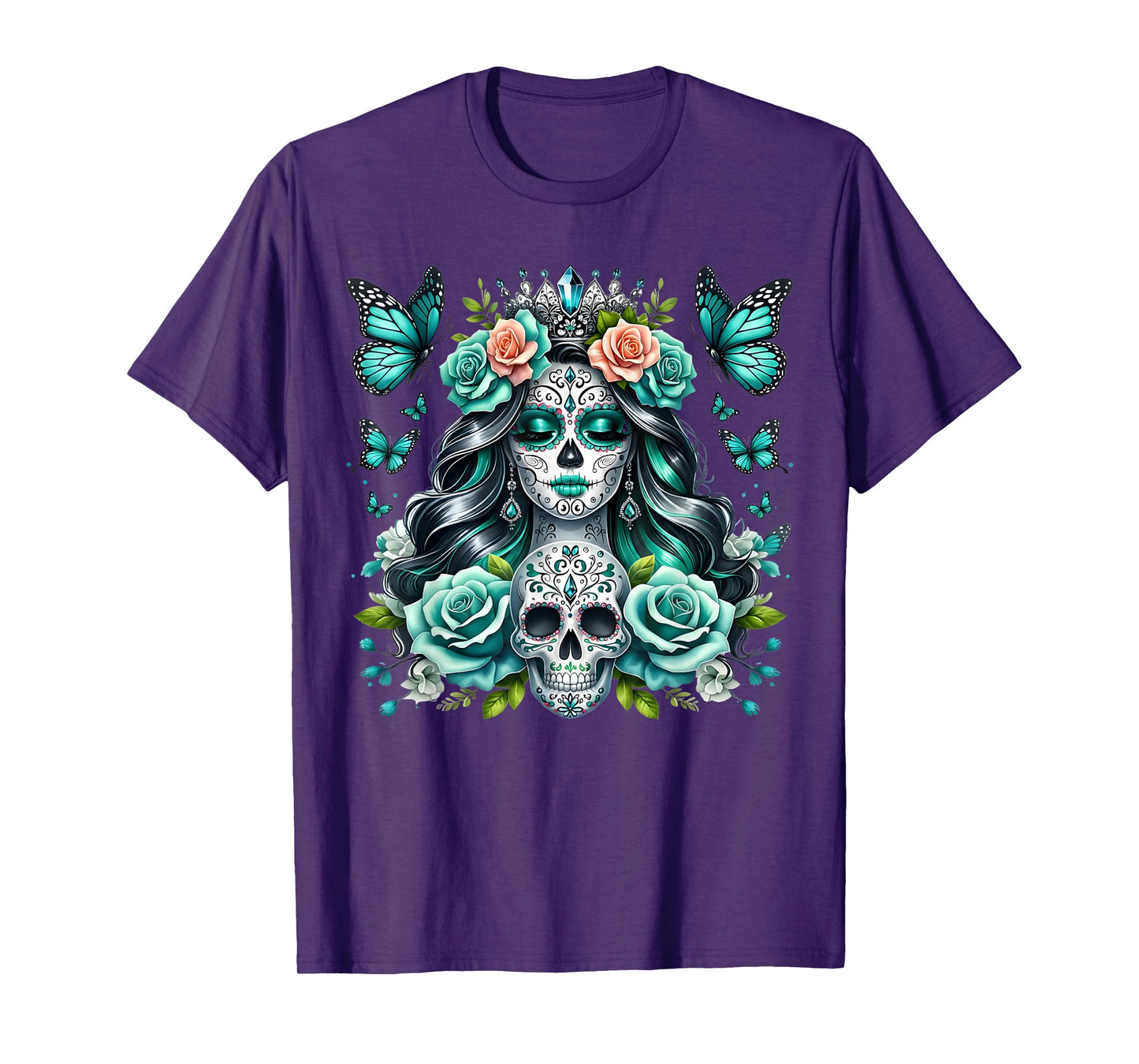 De Los Muertos La Catrina Day of The Dead Floral Sugar Skull T-Shirt