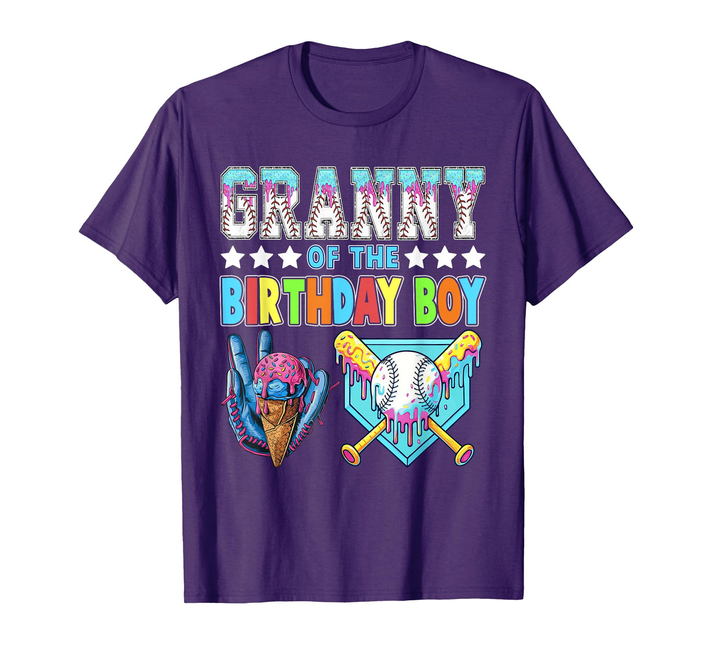 Baseball Ice Cream Drip Granny of The Birthday Boy T-Shirt
