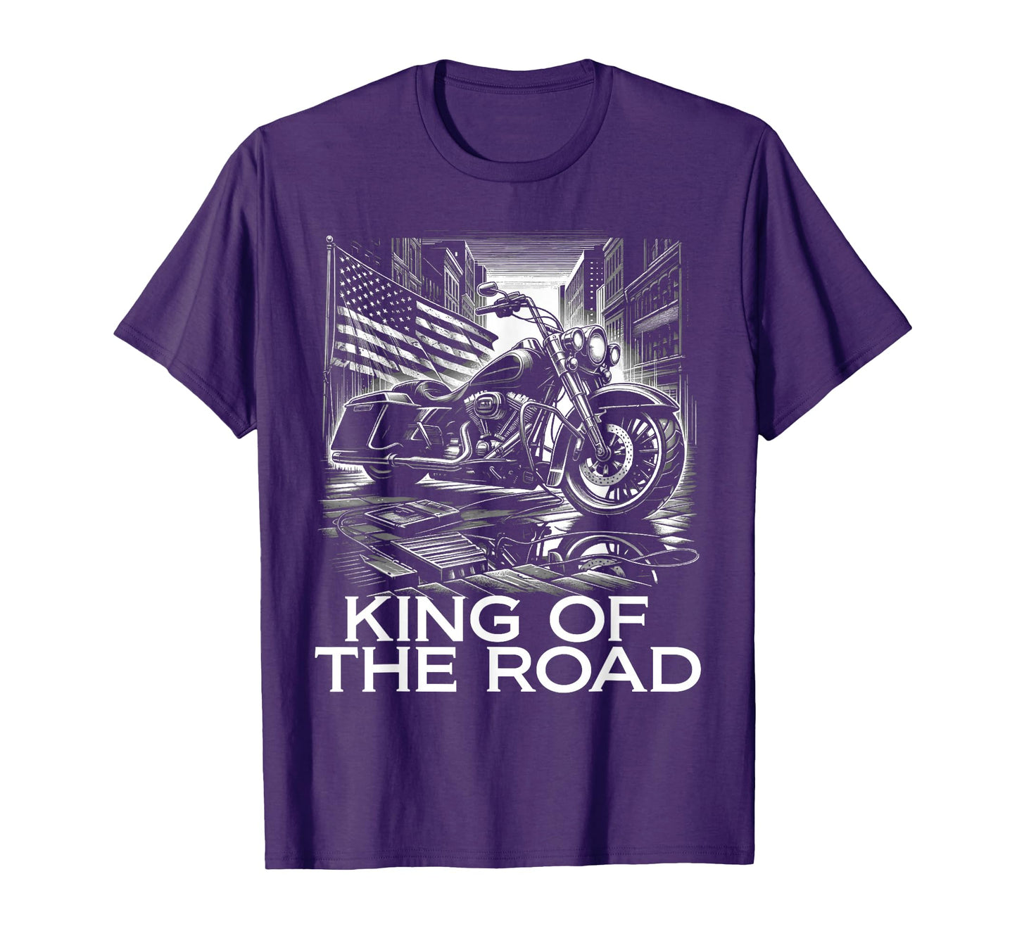 King of the Road Motorcycles American Flag Motorcycle Rider T-Shirt
