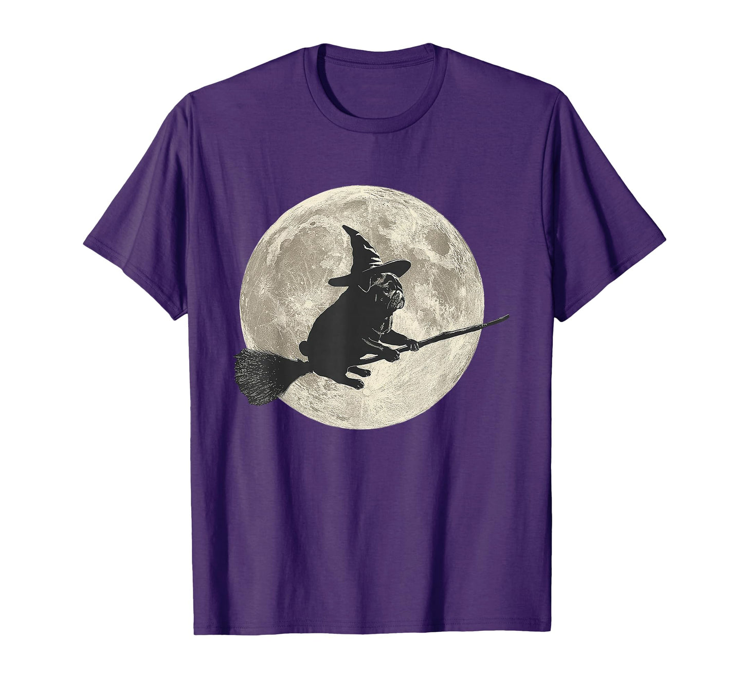 Cute Pug Ghost Witch Dog Lover Halloween Moon T-Shirt