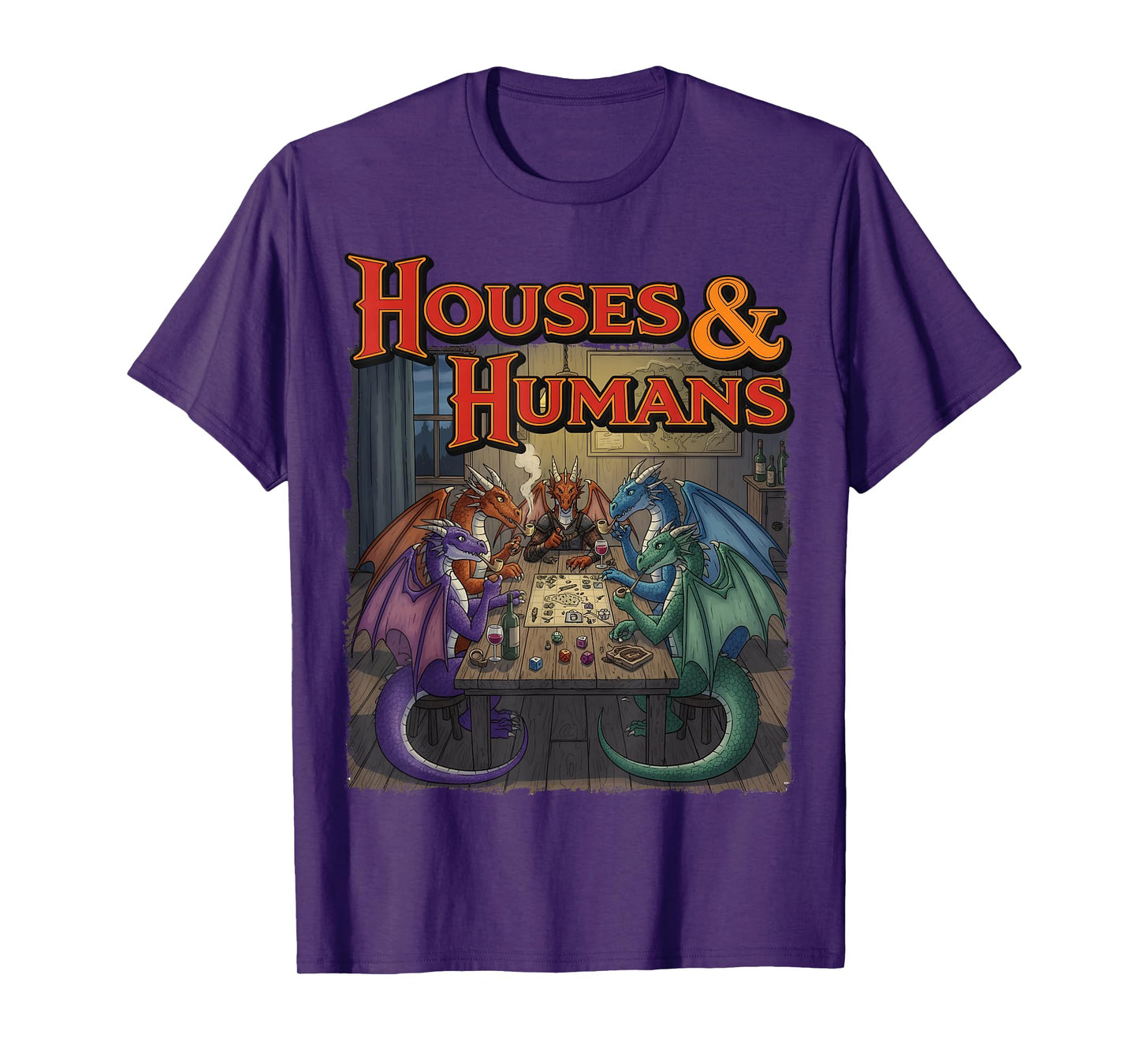 Gaming Houses Humans Funny Rpg Parody Gamer Men Boys Kids T-Shirt