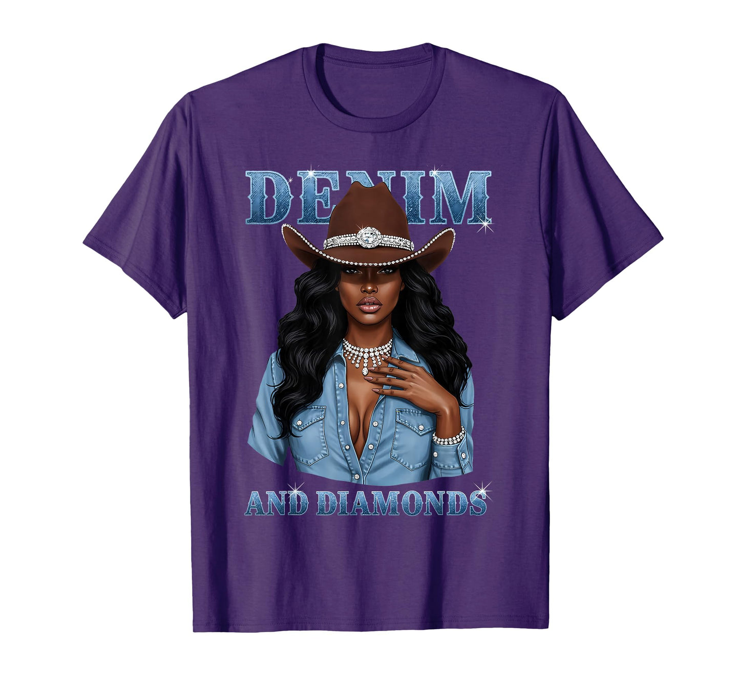 Denim and Diamonds African Melanin Cowgirls Western T-Shirt