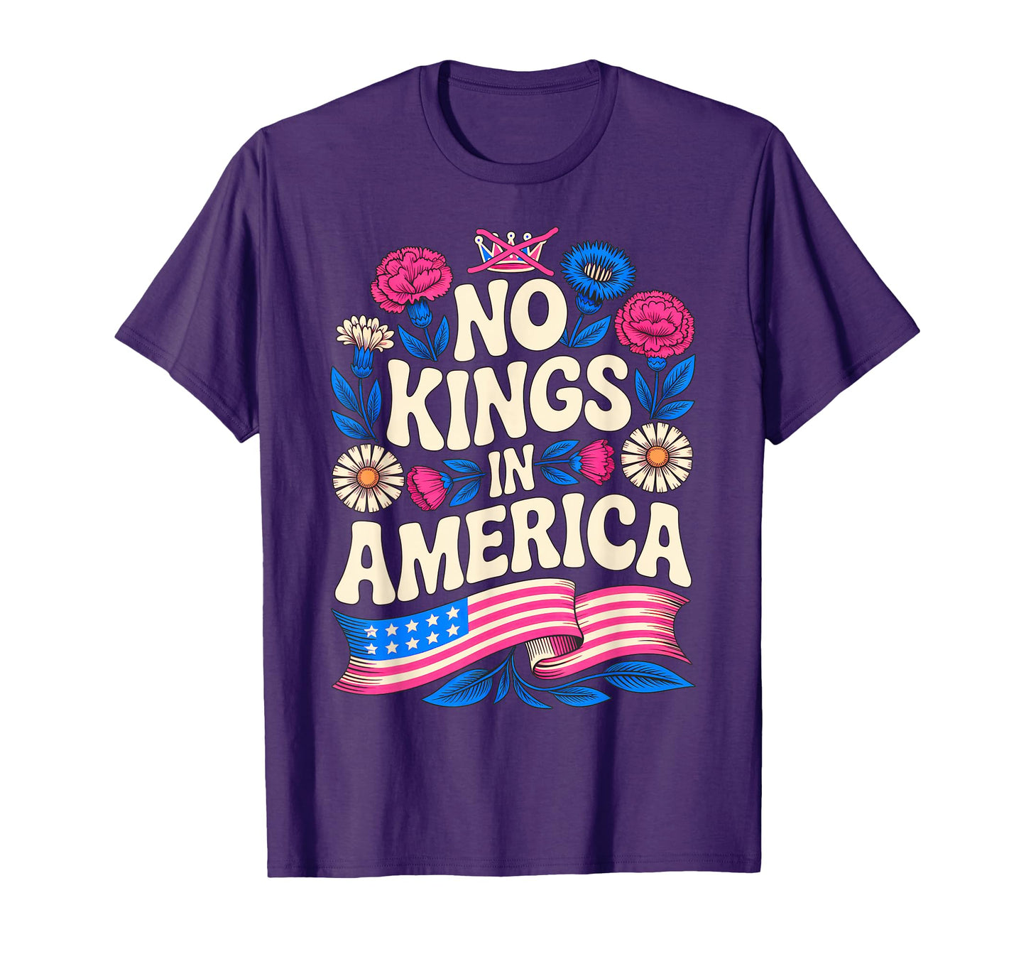 No Kings in American Pro-Democracy Retro Floral Shirt Womens T-Shirt