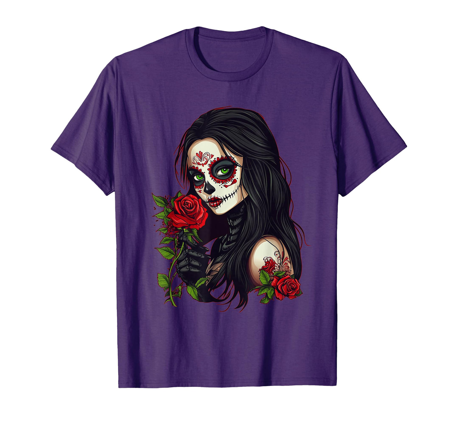 Floral Mexican Day of the Dead Dia De Muertos Heart Women T-Shirt