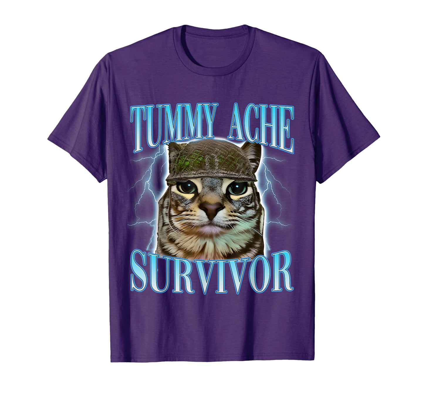 Funny Saying Cats Tummy Ache Survivor Cat Meme Humor Men T-Shirt