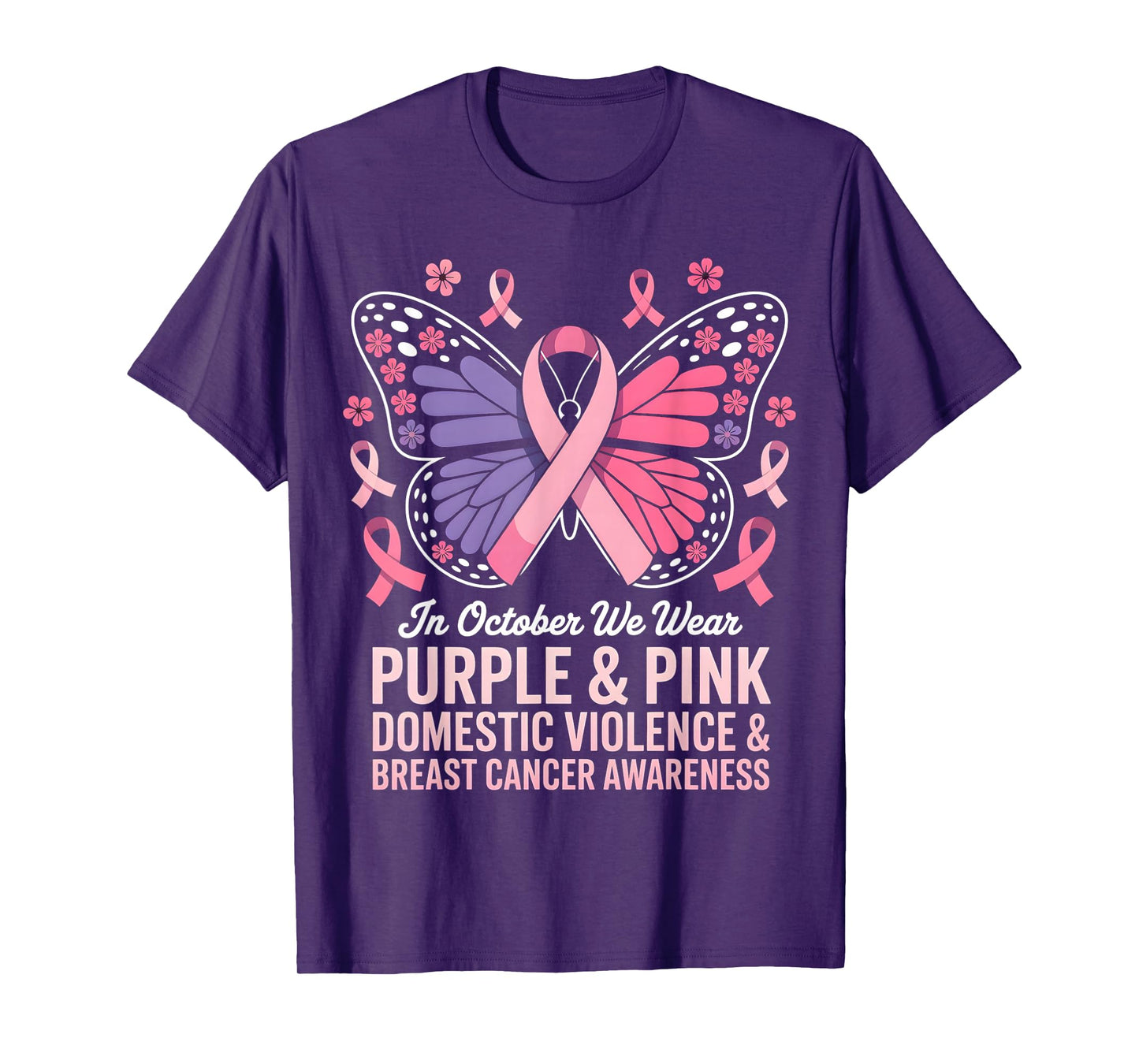 in October We Wear Pink and Purple Awareness for Men Women T-Shirt