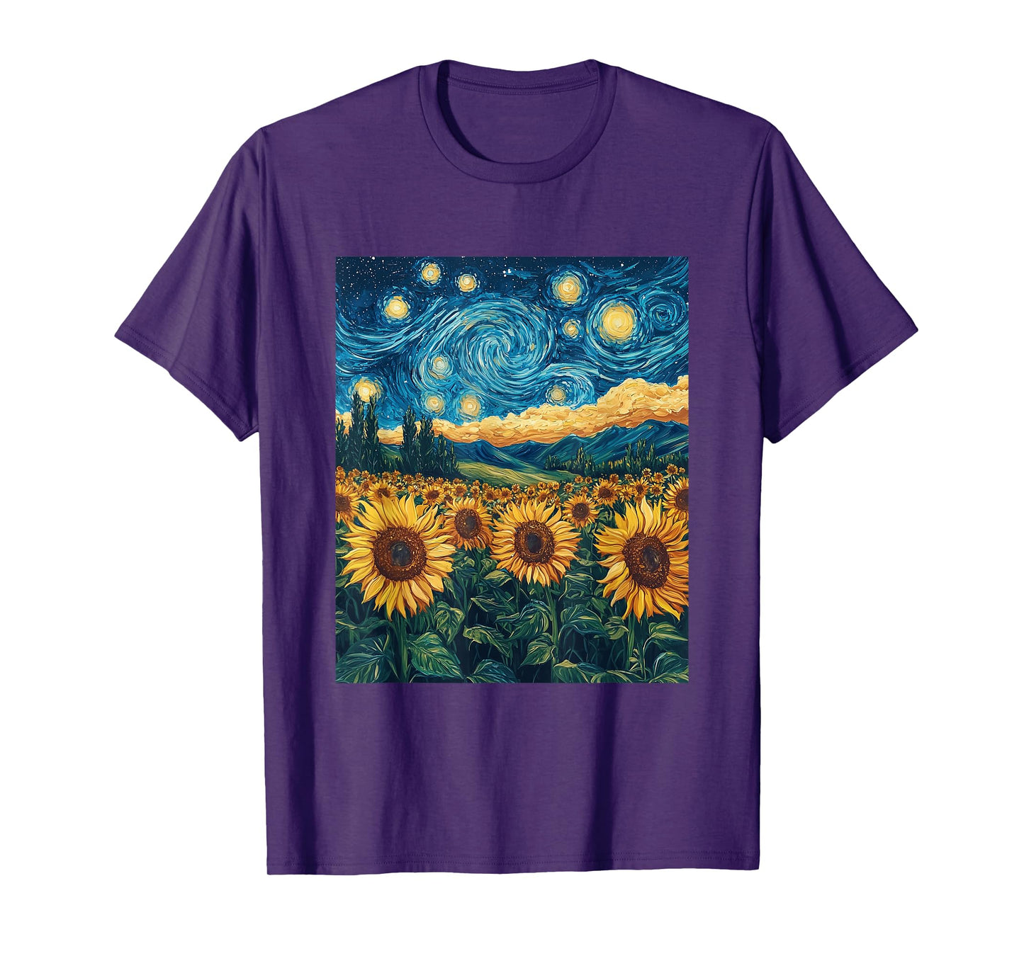 Sunflower Floral Flower Van Gogh Style Starry Night Graphic T-Shirt