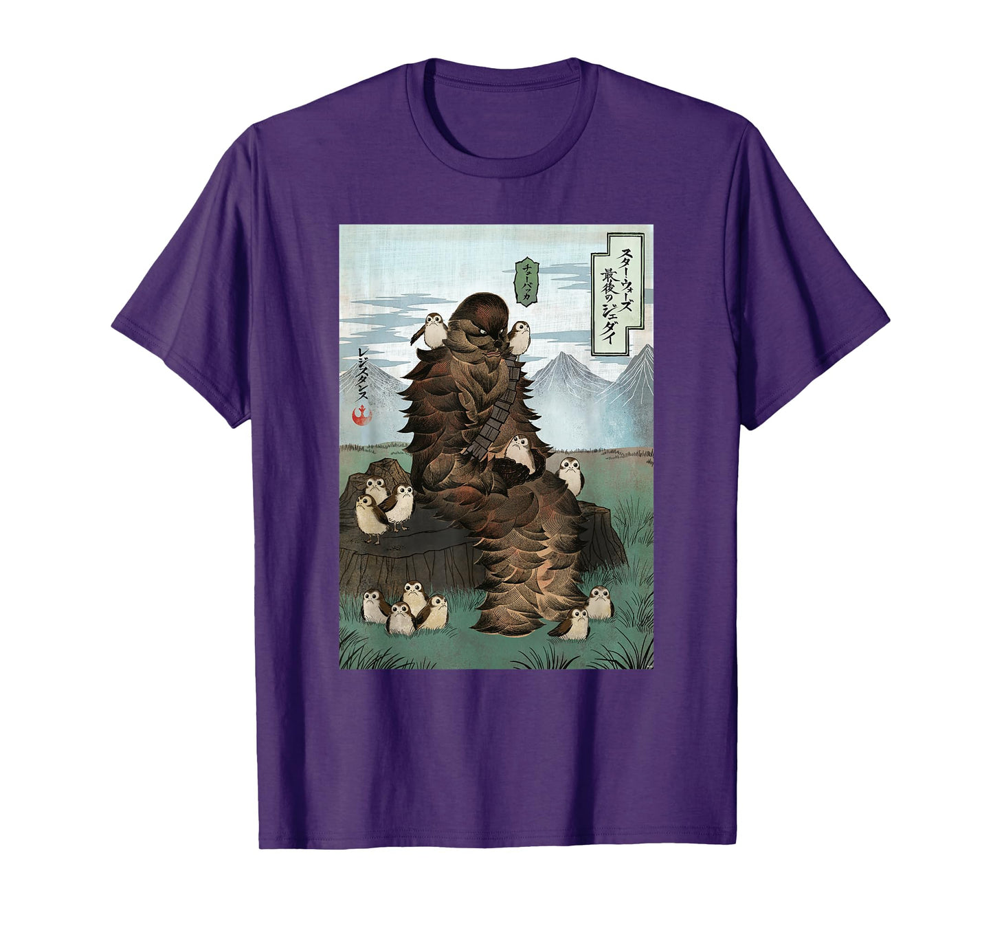 Star Wars Chewbacca and Porgs Japan Ukiyo-e Art Style T-Shirt