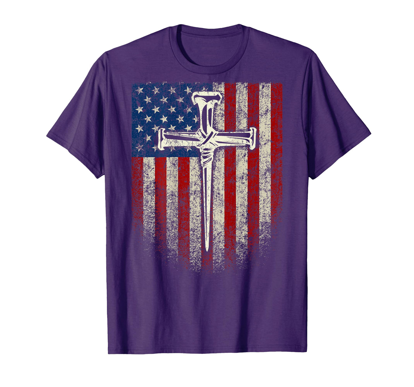 (Art on Back) American US Flag Cross Christian T-Shirt