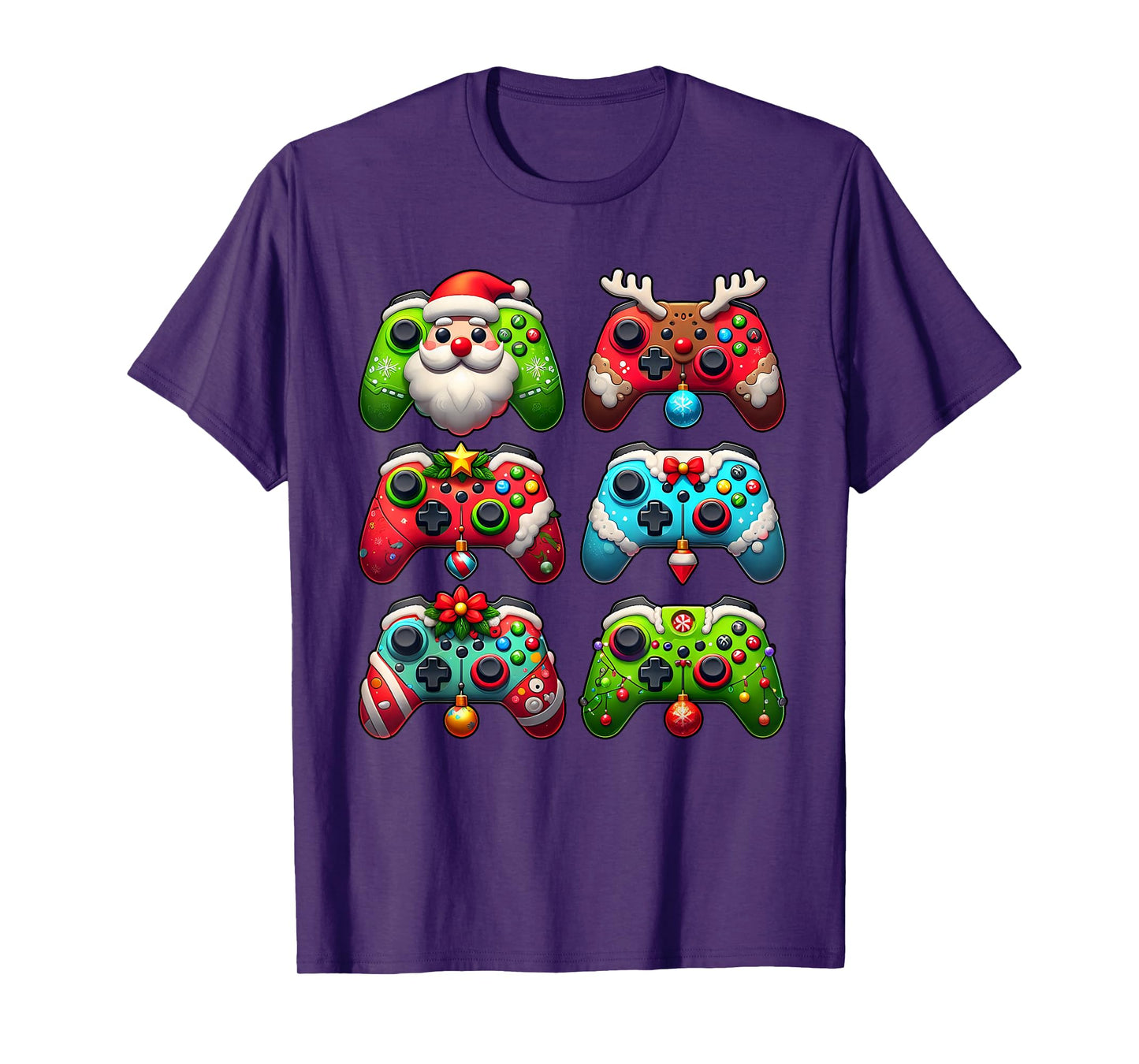 Christmas Santa Elf Lights Gaming Controllers Xmas Boys Kids T-Shirt