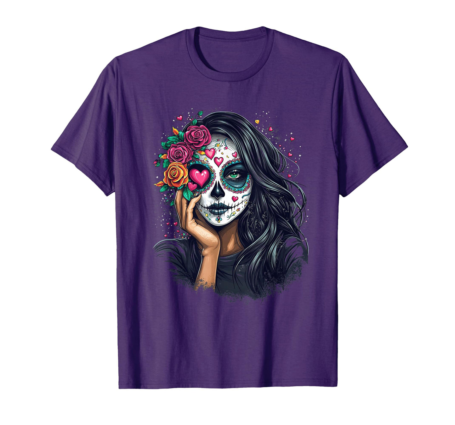 Floral Mexican Day of the Dead Dia De Muertos Heart Women T-Shirt