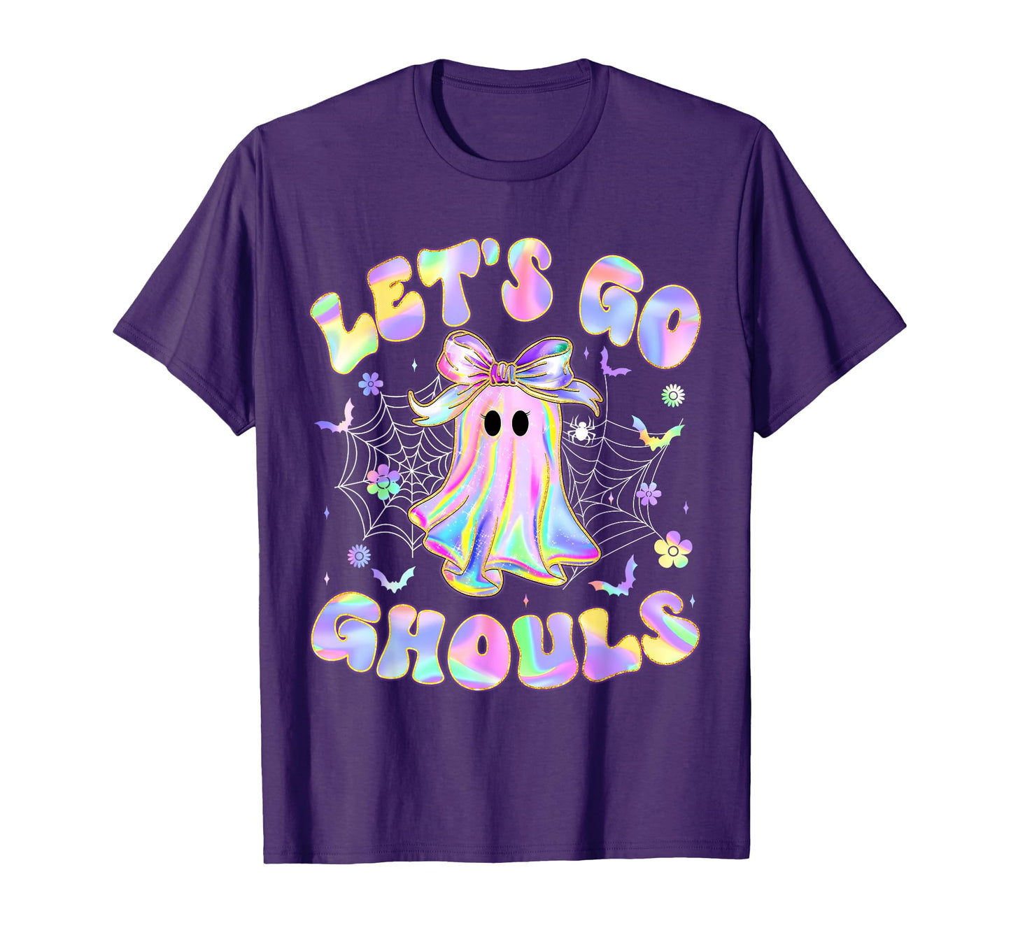 Halloween Lets Go Ghouls Ghost Retro Women Girl Kids Teen T-Shirt