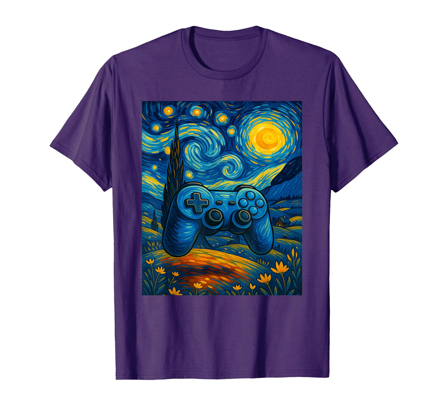 Starry Night Gaming Controller Van Gogh Style Gamer Art T-Shirt