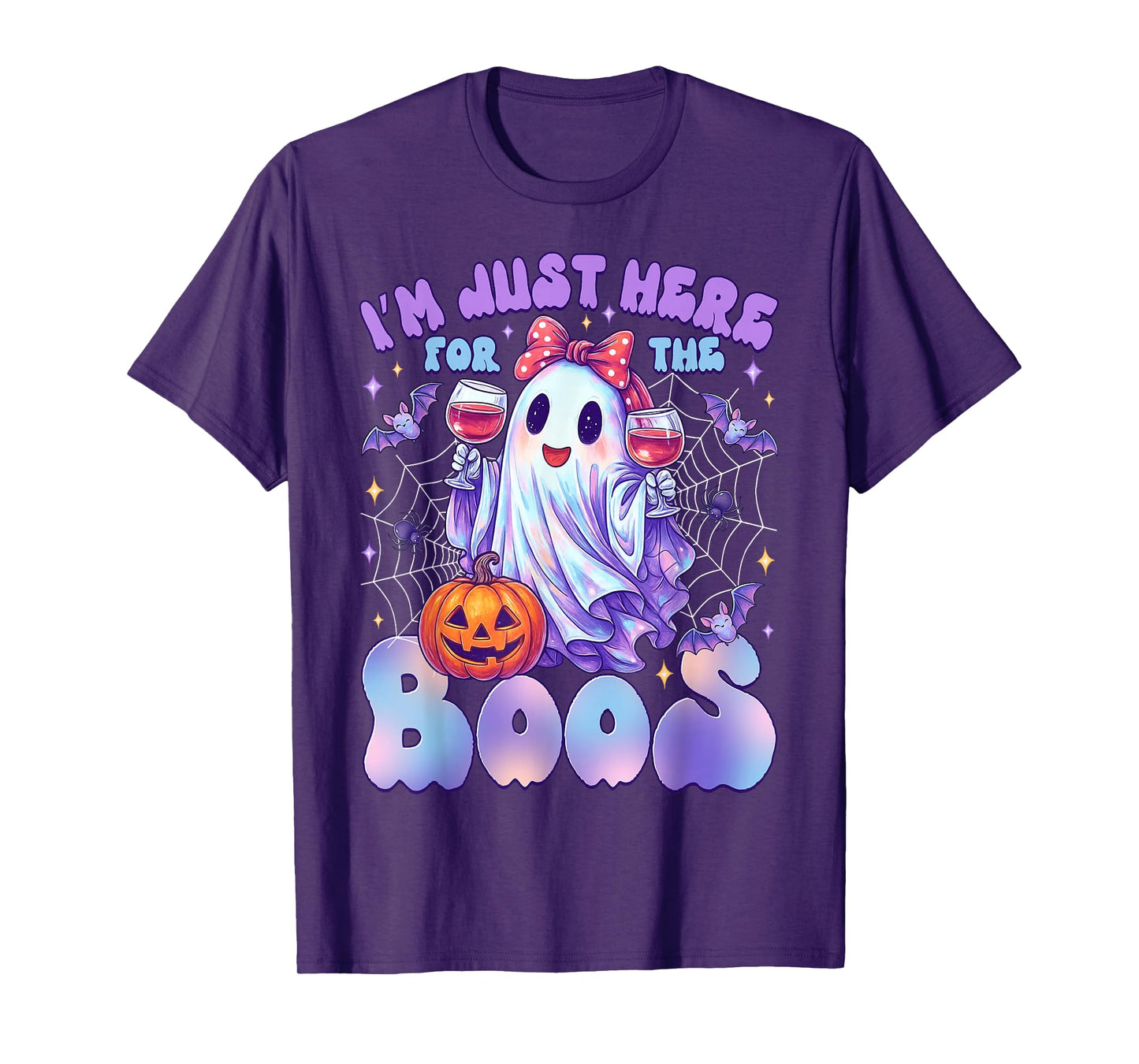 Funny I'm Just Here for The Boos Cute Halloween Ghost Women T-Shirt