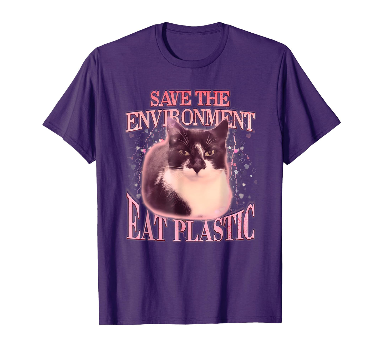 Save The Environment Eat Plastic Silly Cat Meme Funny Cats T-Shirt