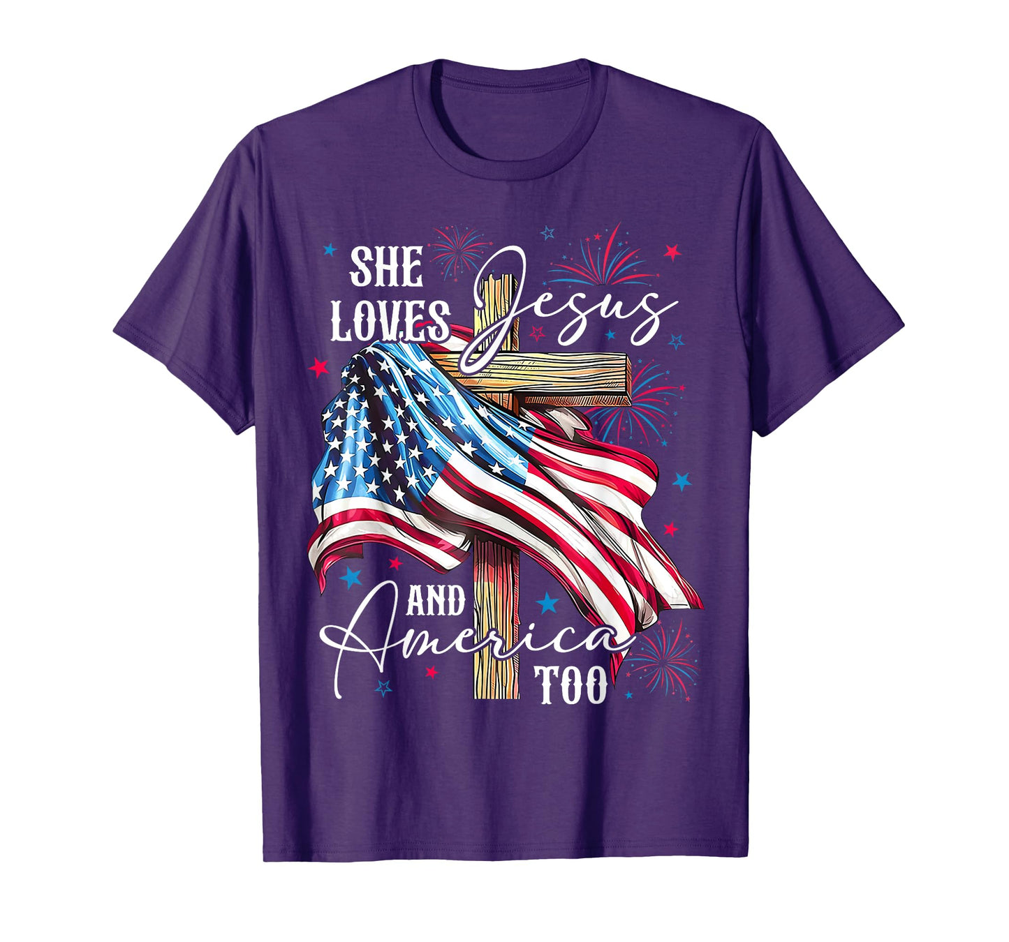 She loves Jesus and America too American Patriotic USA Flag T-Shirt