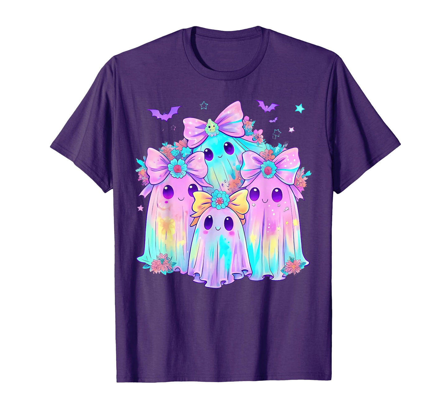 Preppy Coquette Cute Boo Ghost with Bow Halloween Flowers T-Shirt