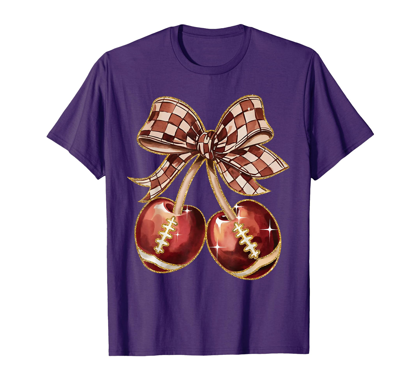 Coquette Bow Cherry American Football Game Day Thanksgiving T-Shirt