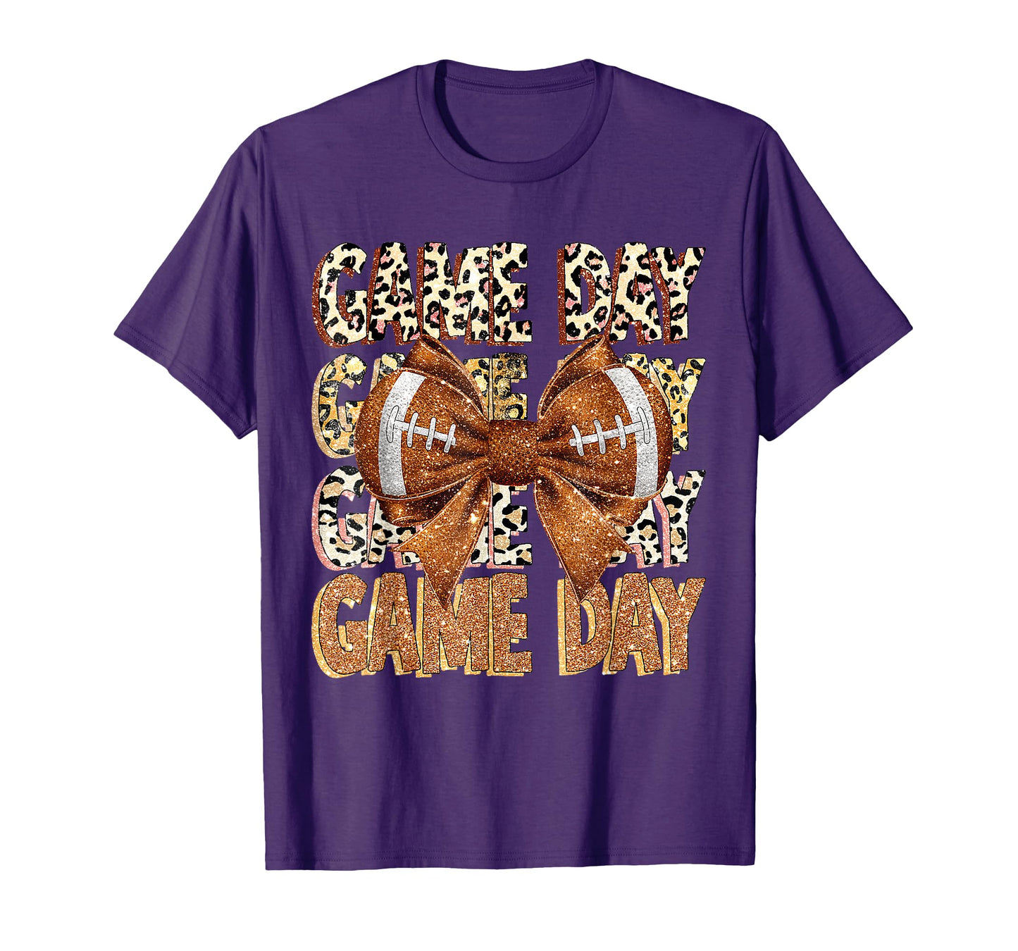 Game Day Football Bling bling Coquette Bow leopard trendy T-Shirt