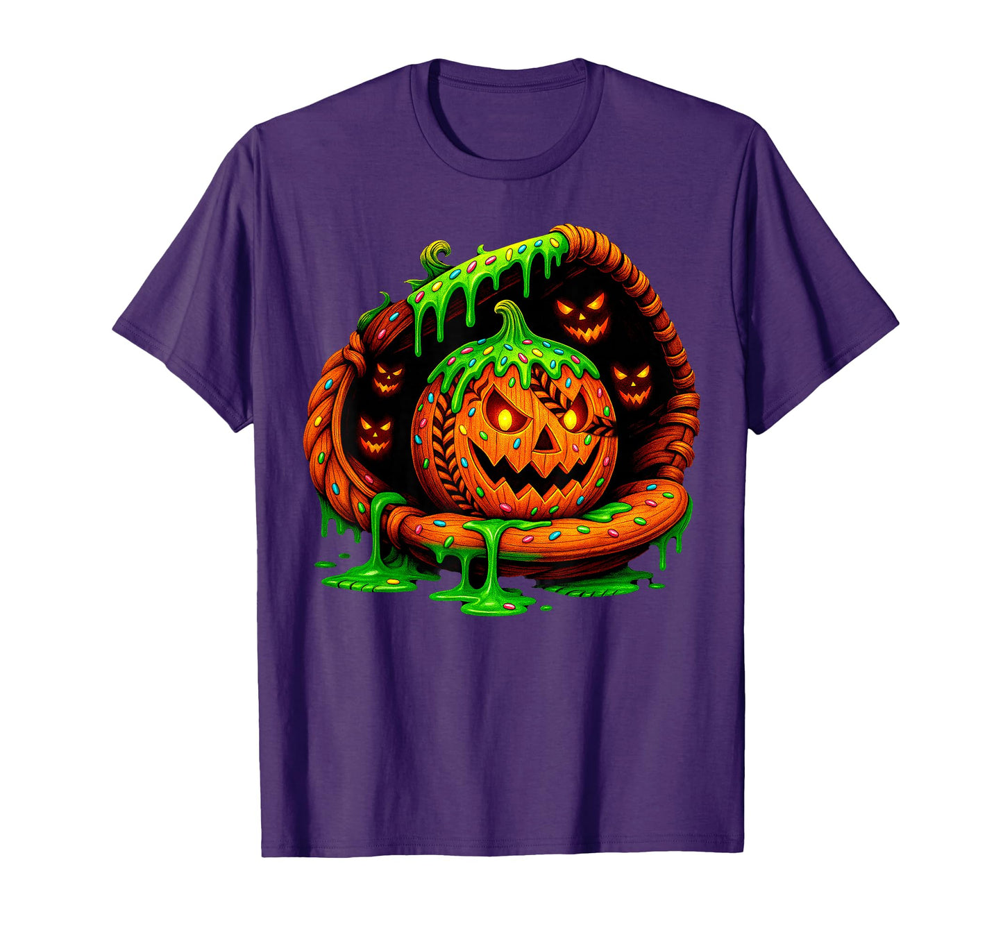 Jack O lantern Dripping Baseball Halloween Custome Men Boy T-Shirt