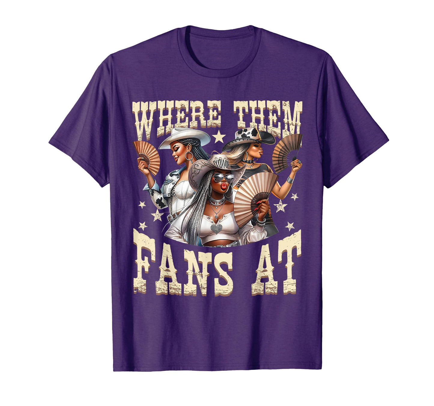 Retro Where Them Fans At Melanin Cowgirls Country Life Girls T-Shirt