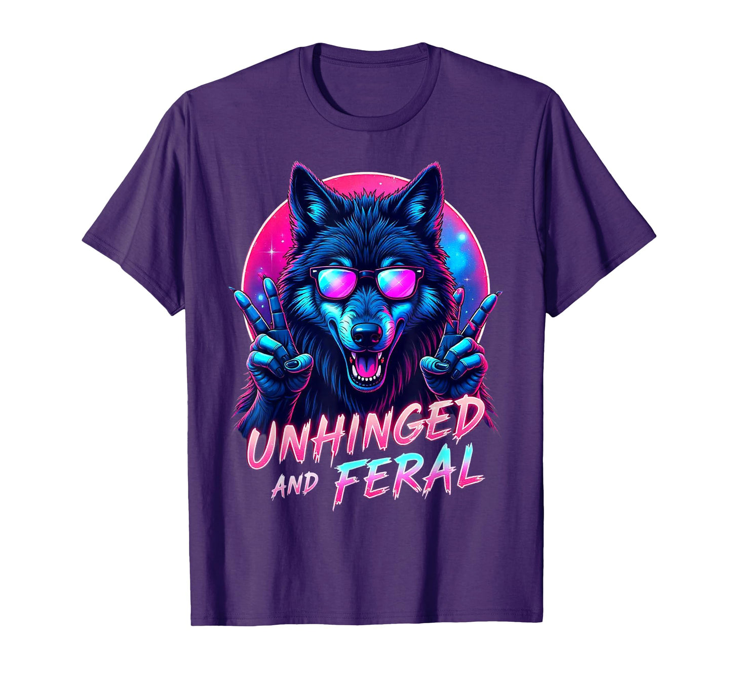 Cyberpunk Wolf Unhinged and Feral Vaporwave Aesthetic T-Shirt