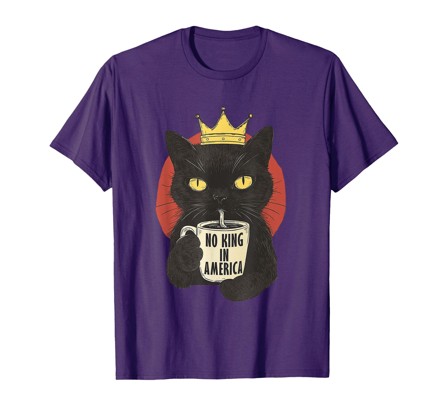 No Kings in America Black Cat Drinking Coffee T-Shirt
