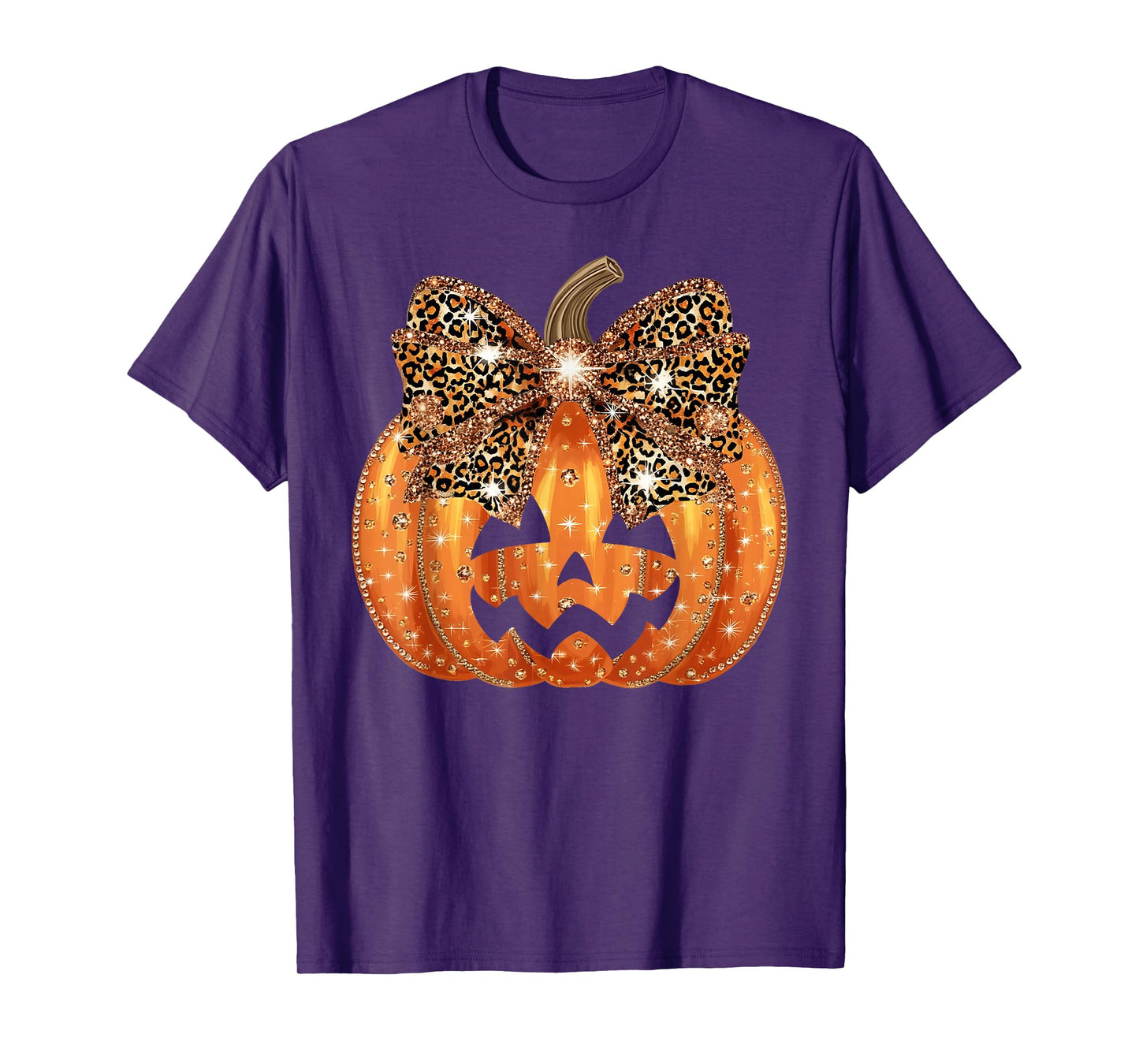 Pumpkin Leopard Coquette Bow Girly Women Girls Halloween T-Shirt